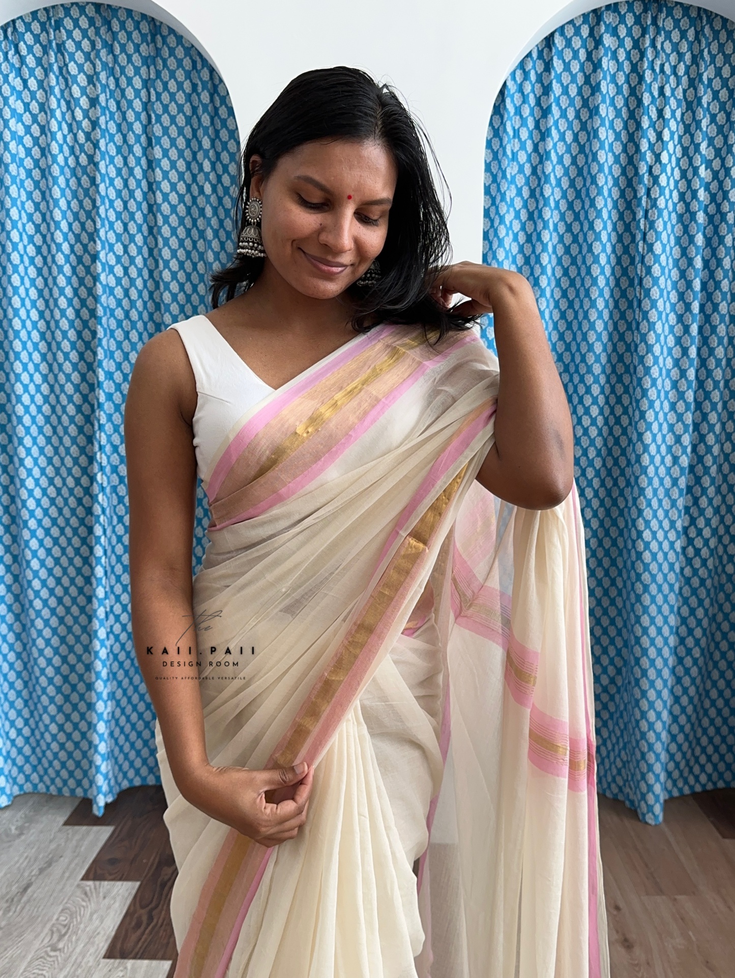 White Mul Saree with PinkBorder