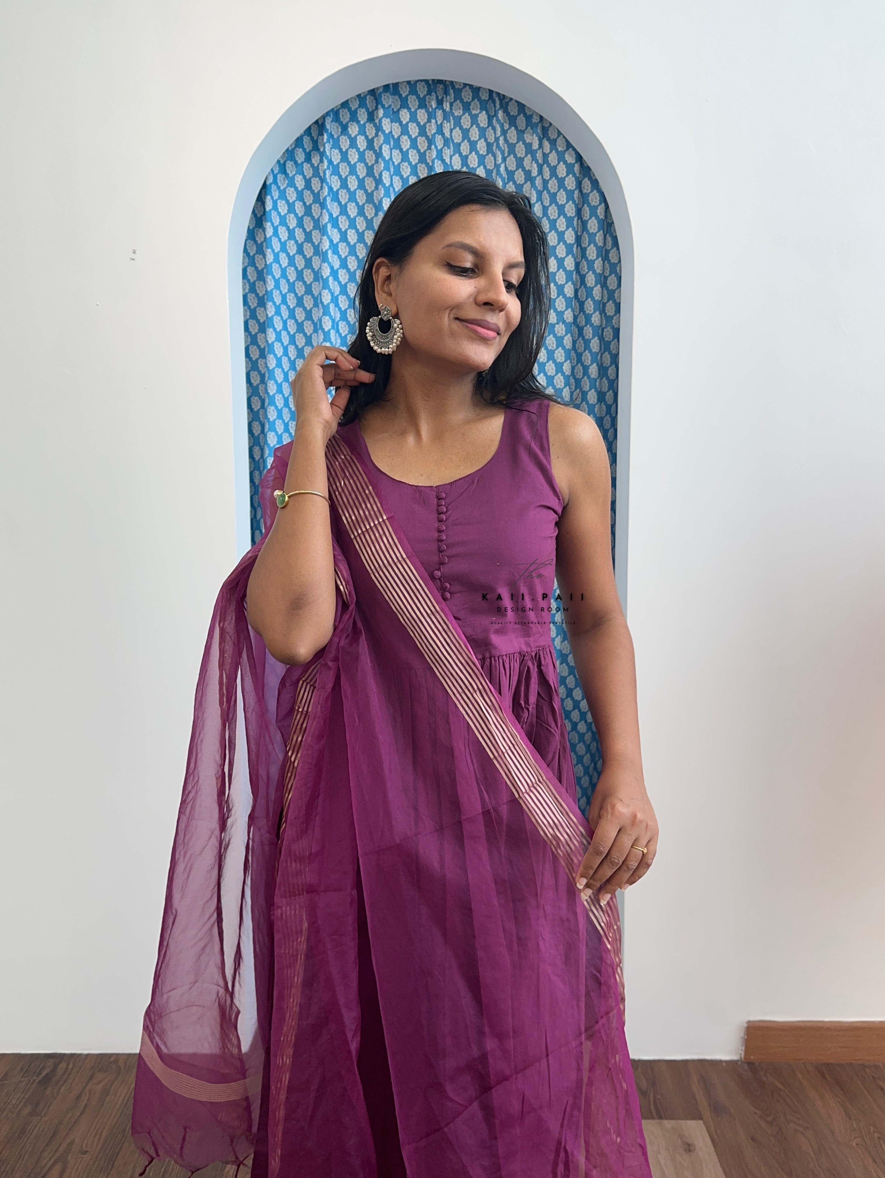 Solid Kurta Set with Organza Dupatta