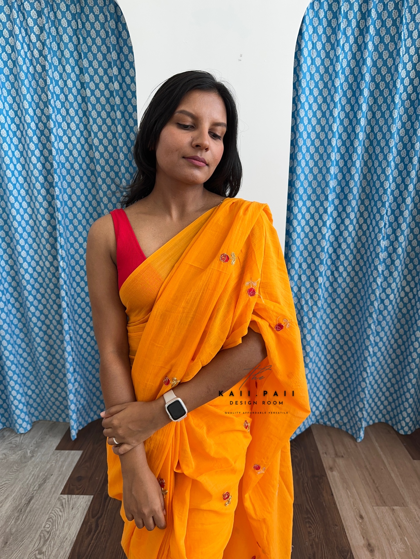 Mul Saree with Roses