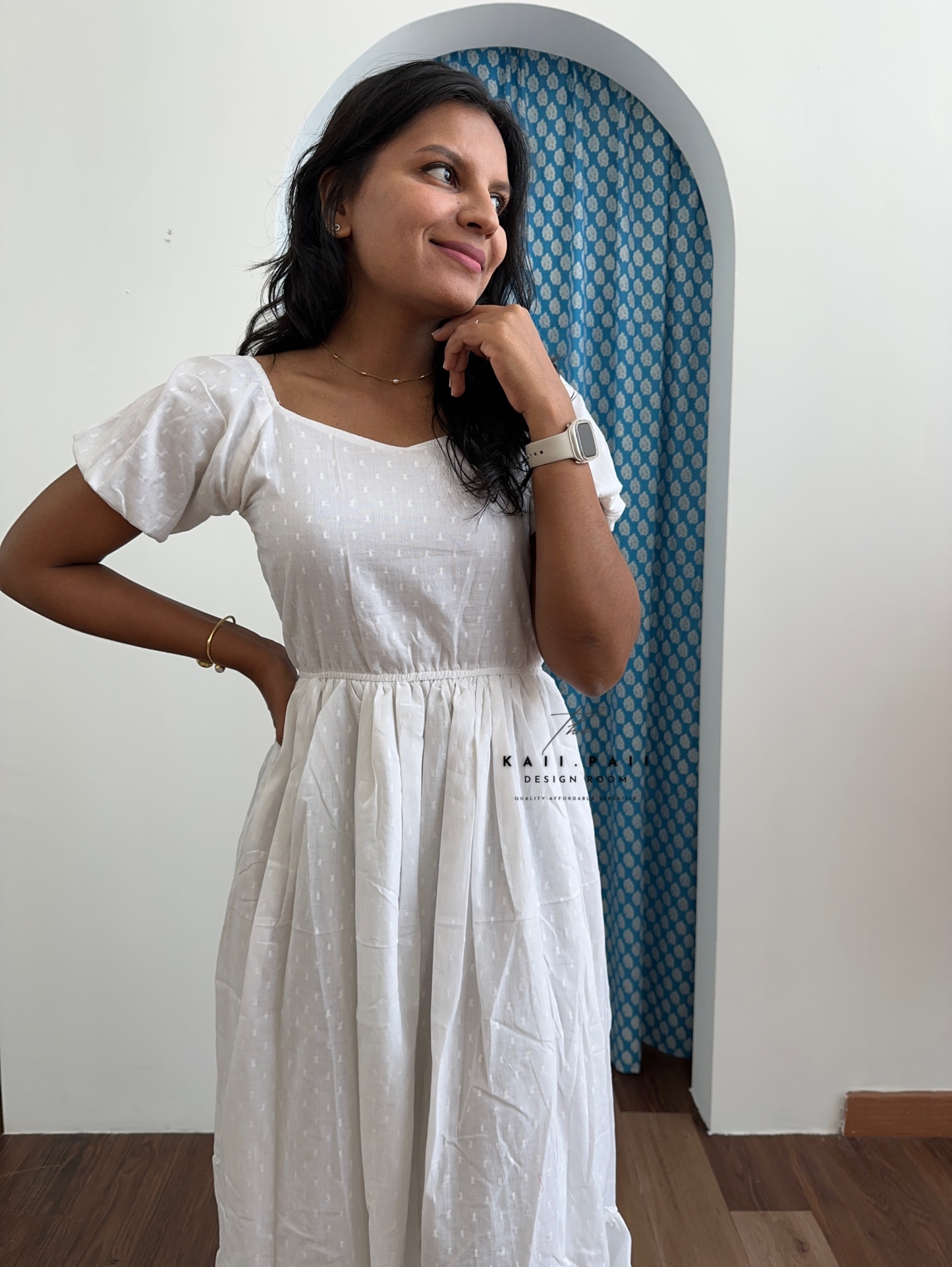 Dobby Cotton Frill Dress