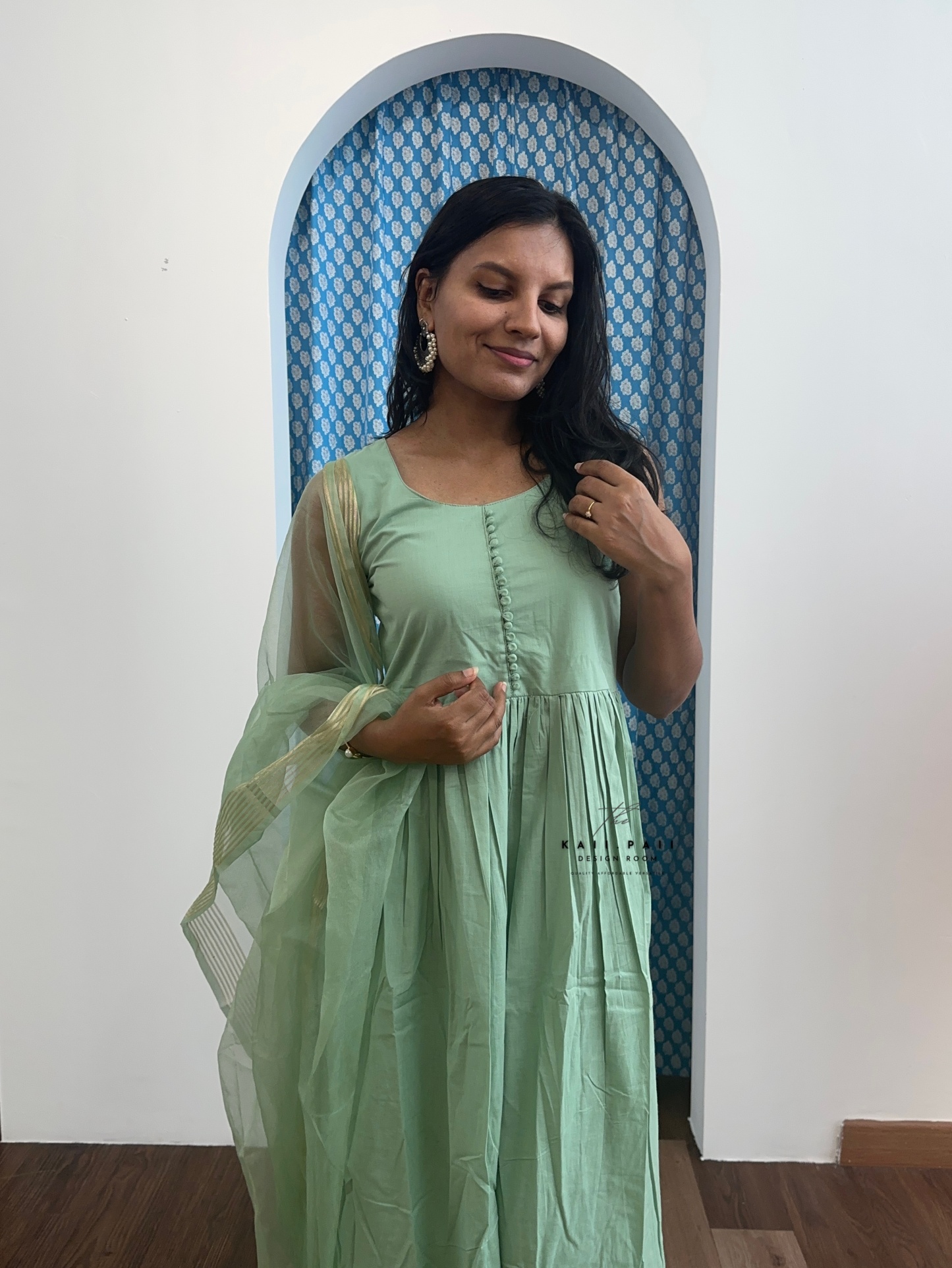 Solid Kurta Set with Organza Dupatta
