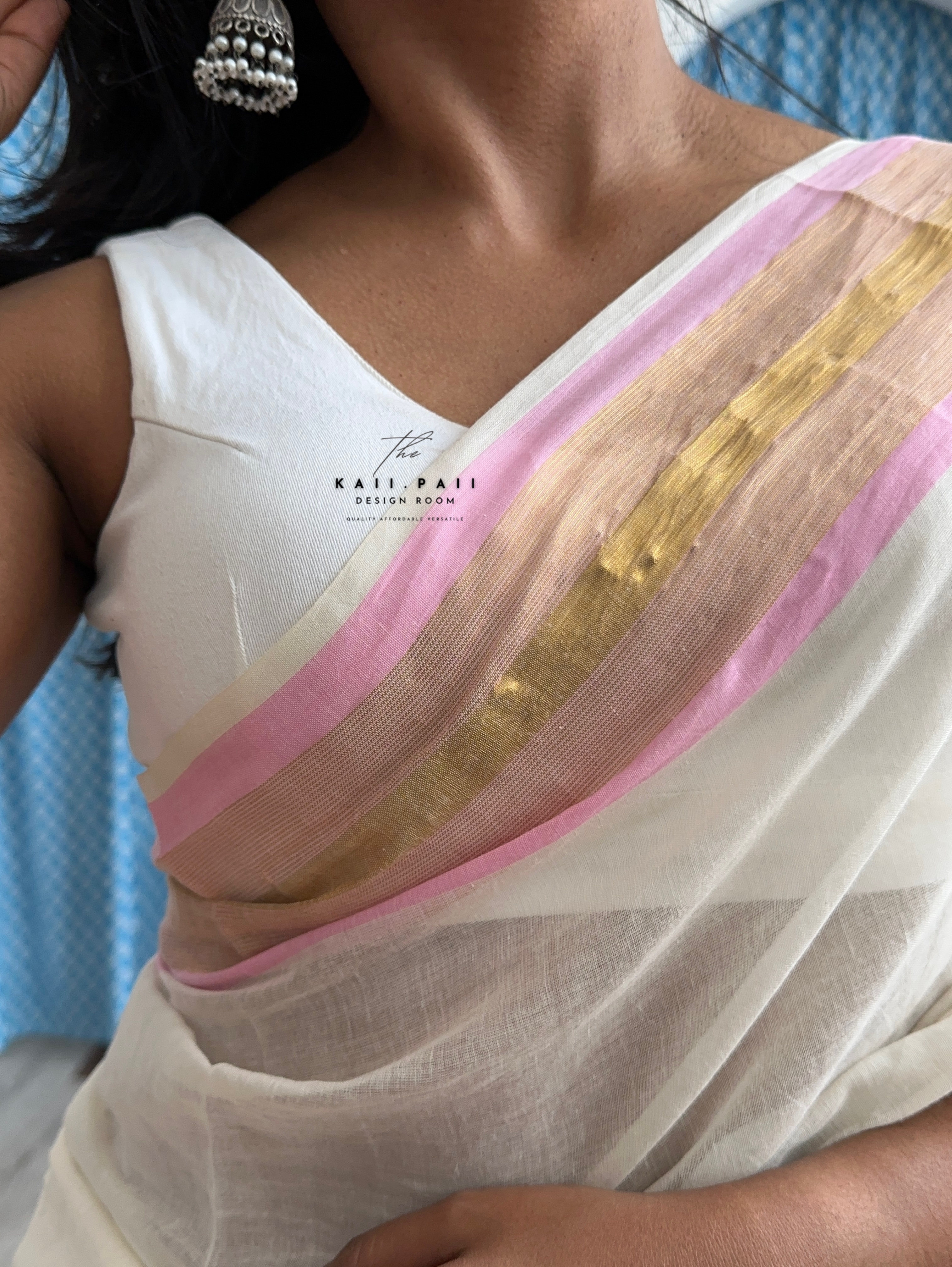 White Mul Saree with PinkBorder