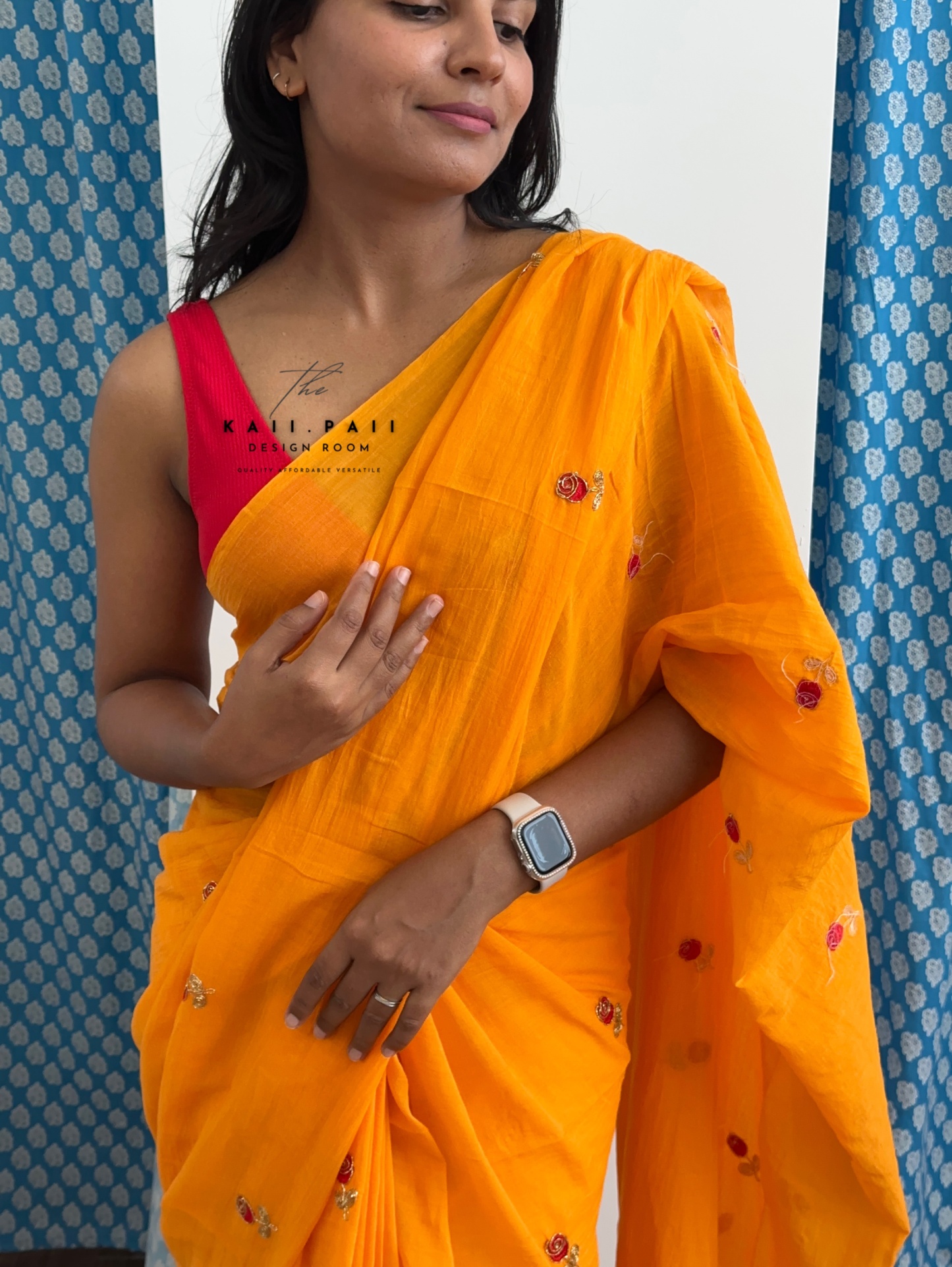 Mul Saree with Roses