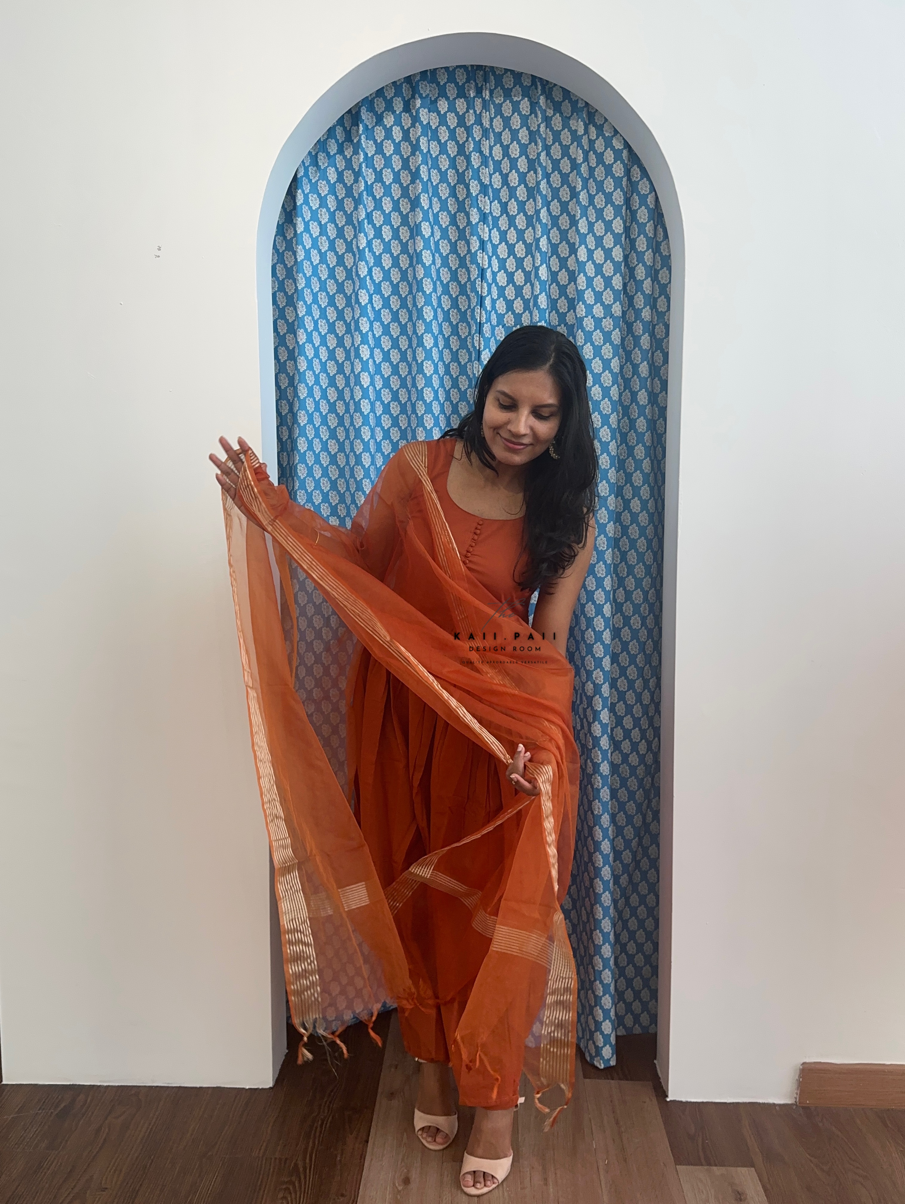 Solid Kurta Set with Organza Dupatta