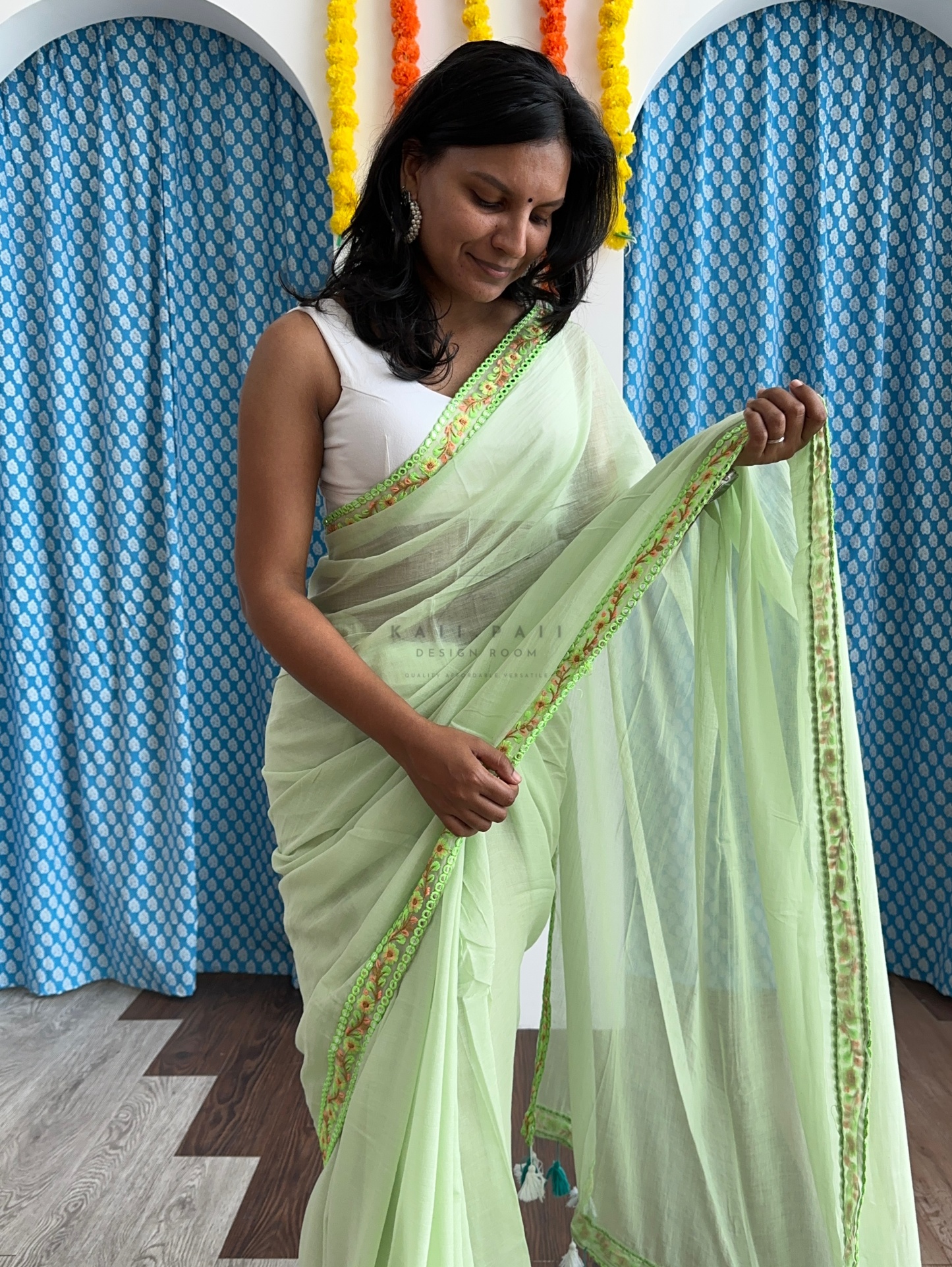 Mul Cotton with Floral Border