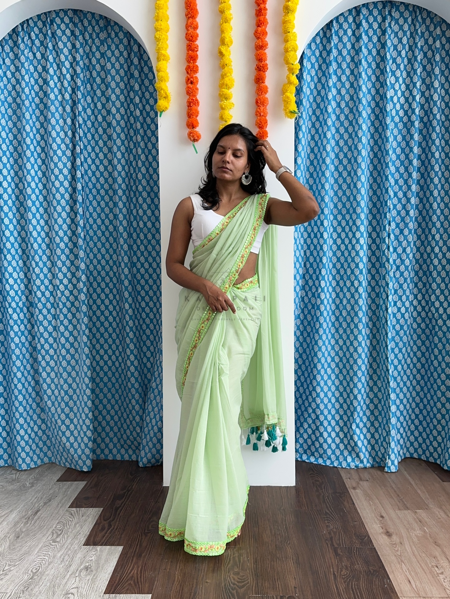 Mul Cotton with Floral Border