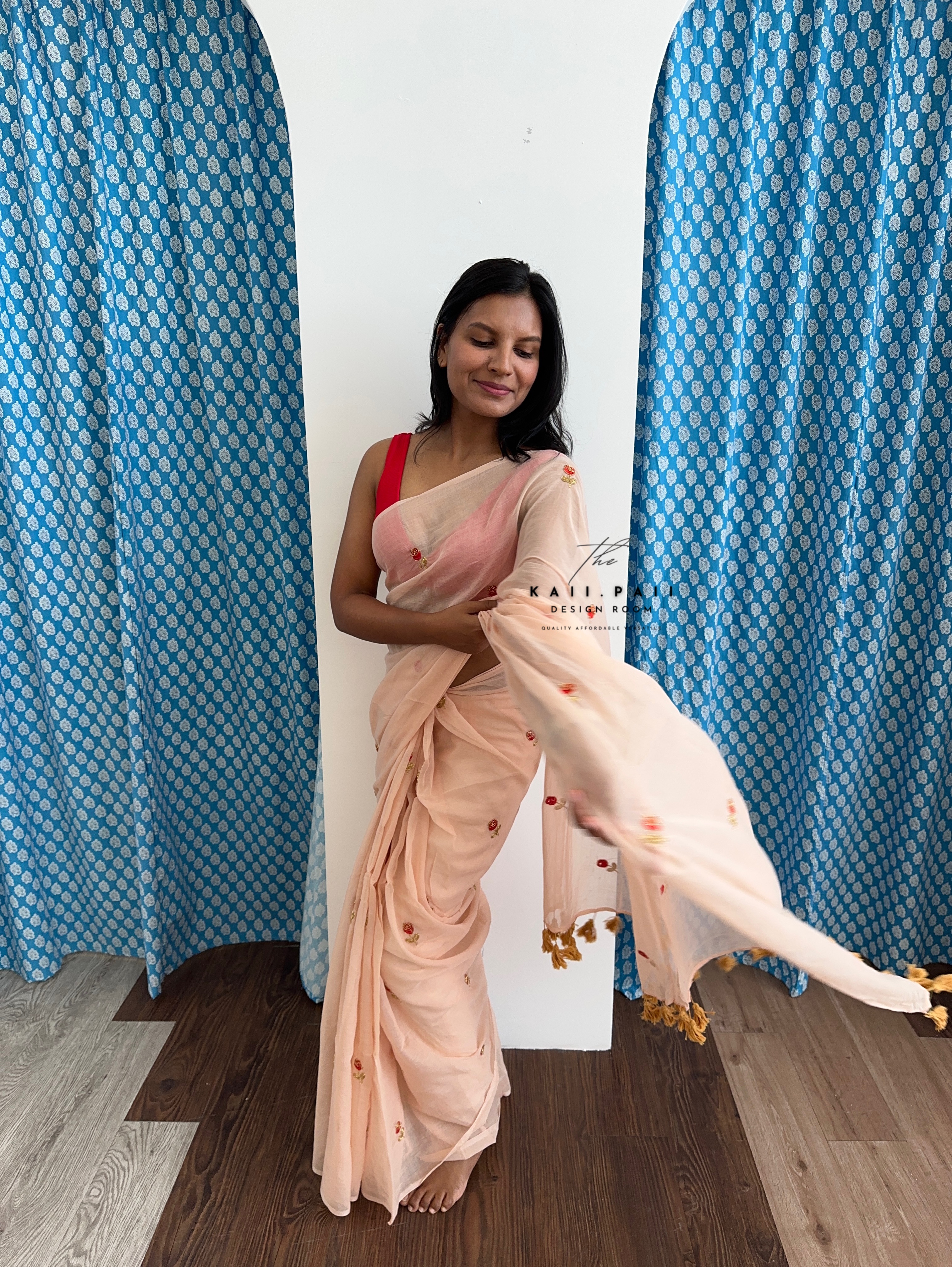 Mul Saree with Roses