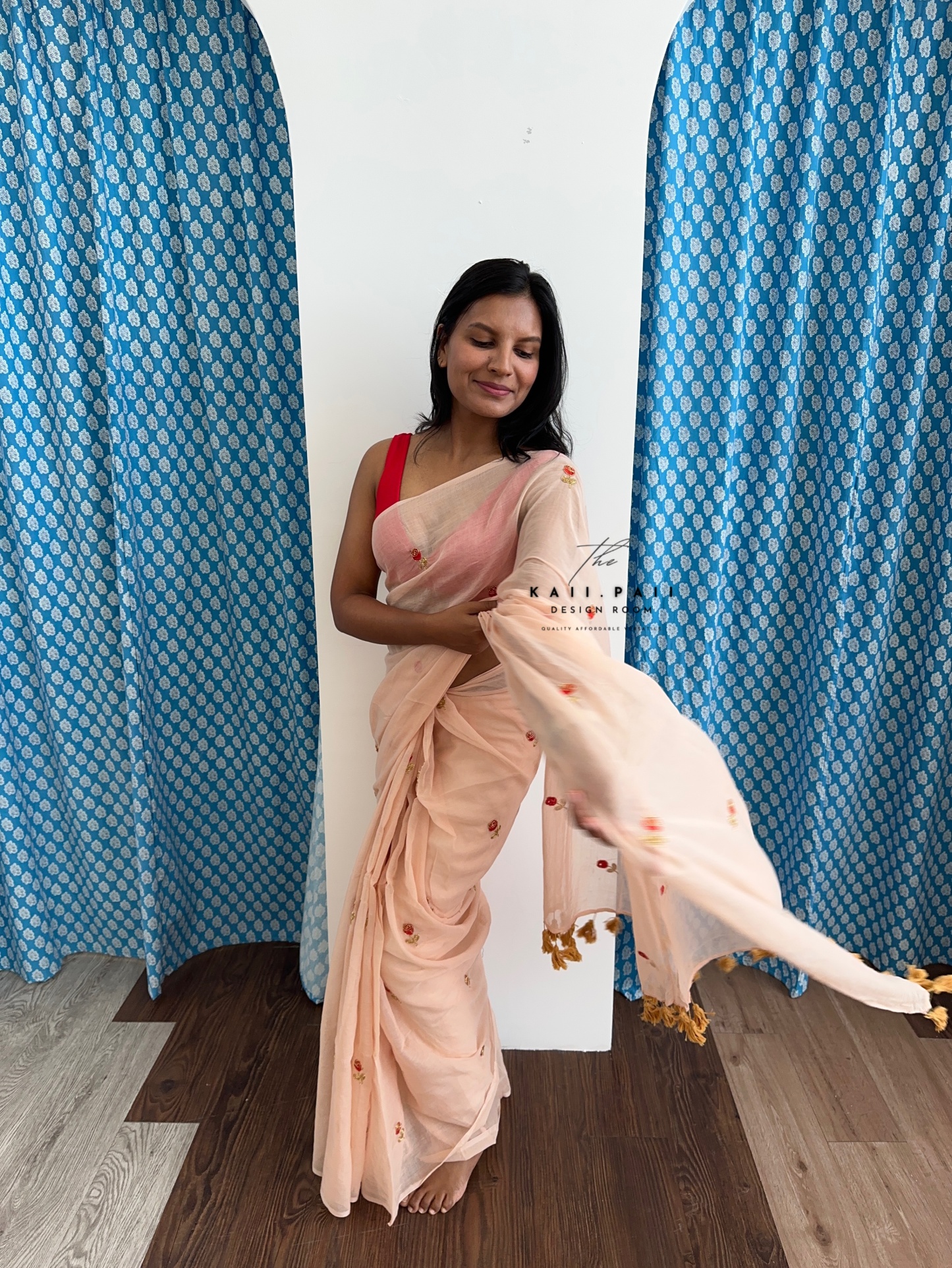 Mul Saree with Roses