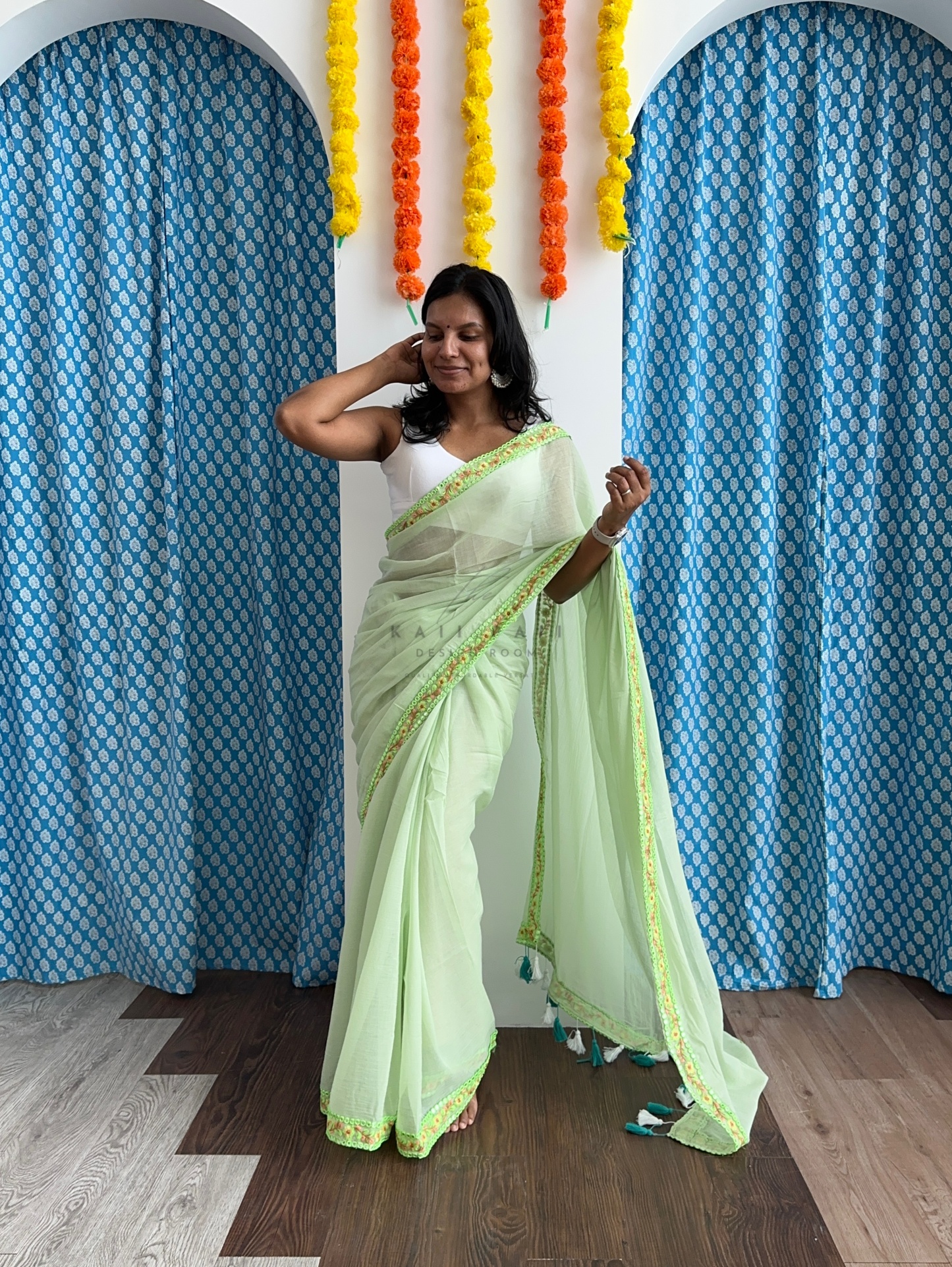 Mul Cotton with Floral Border