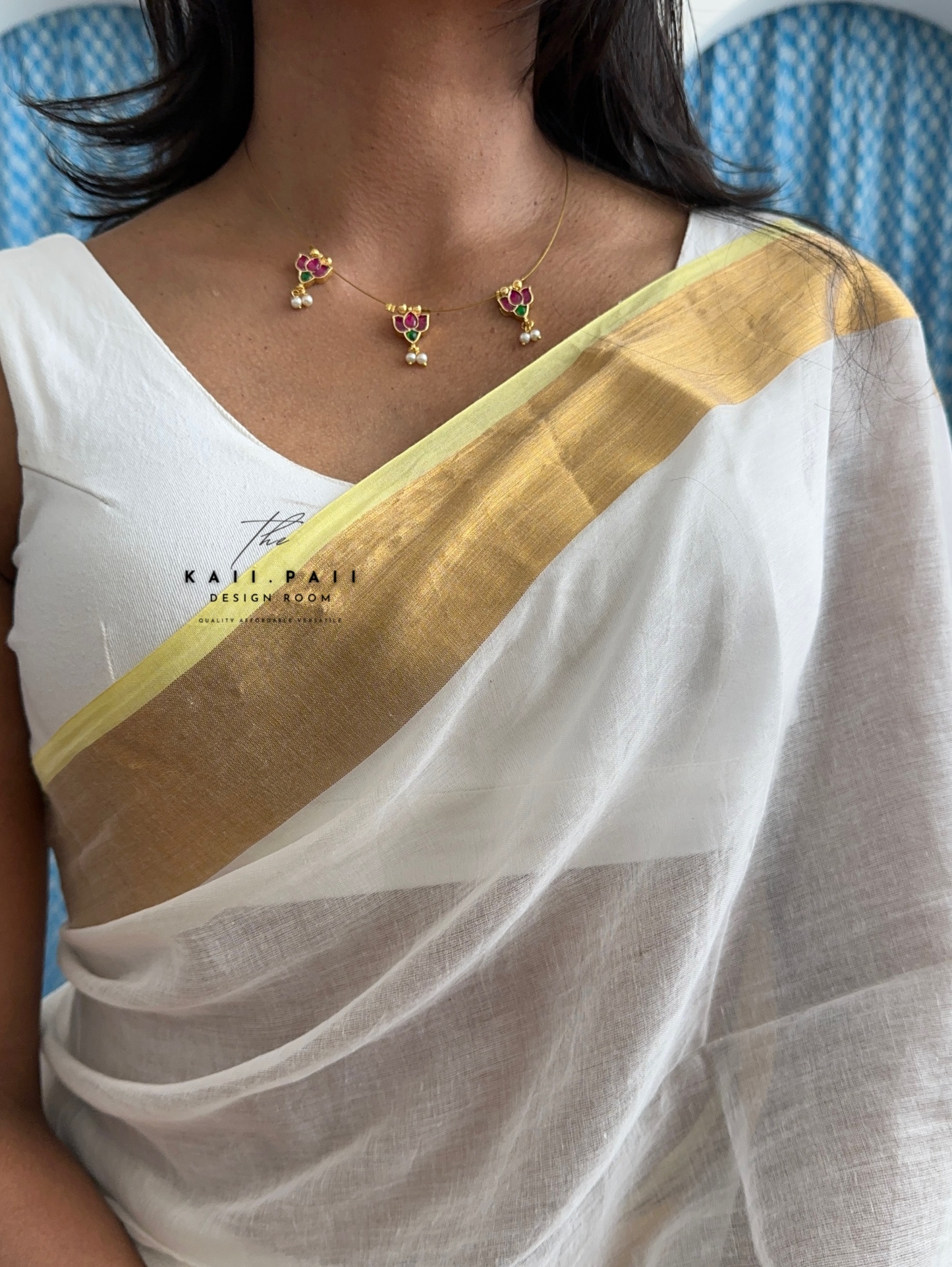 White Mul Saree with Gold Border