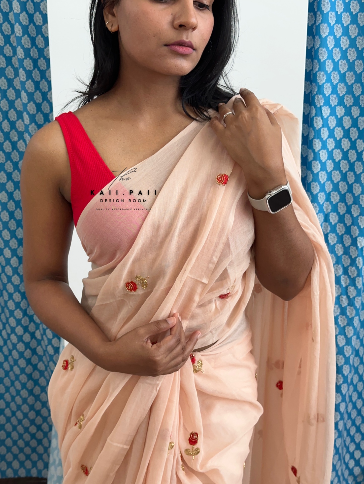 Mul Saree with Roses