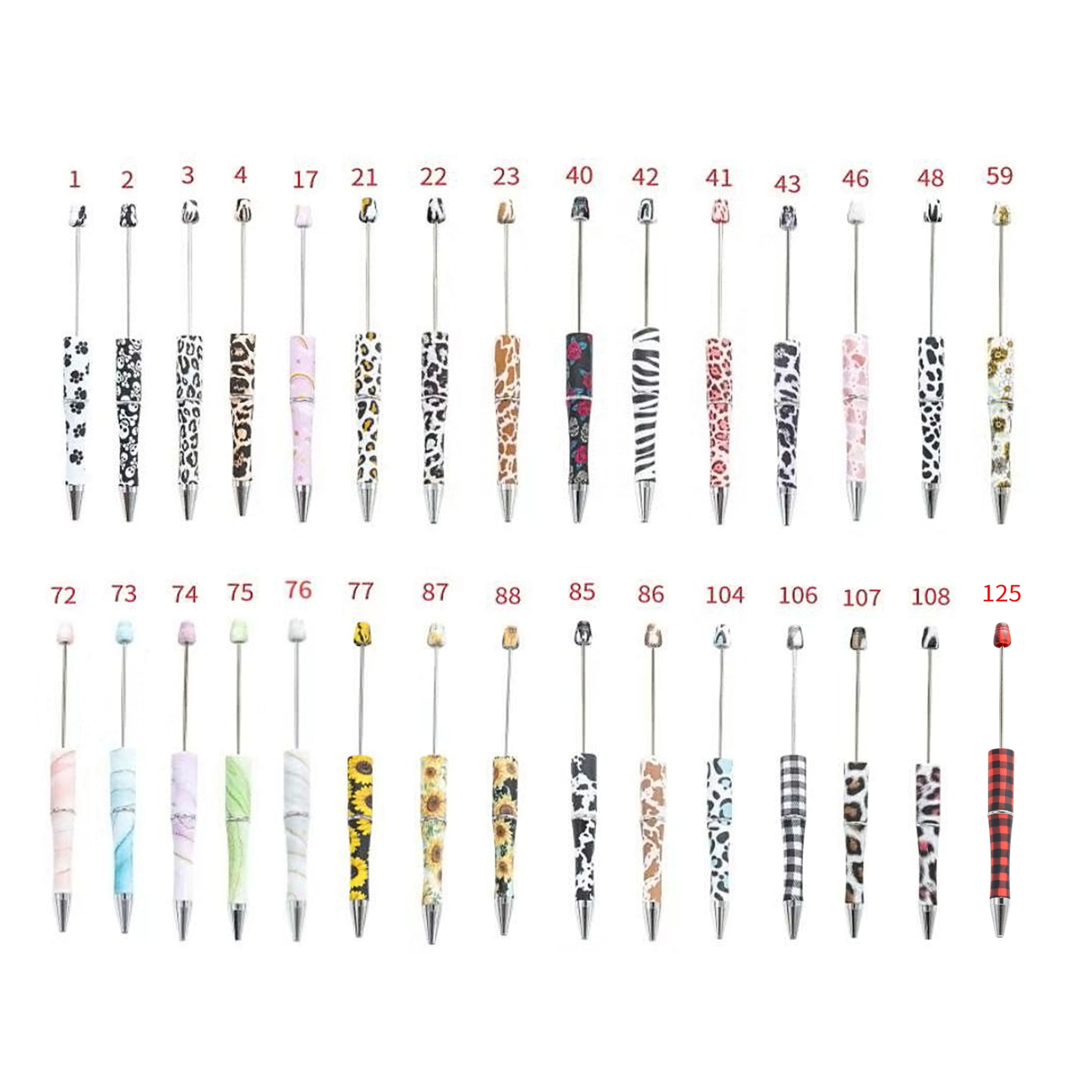 【P43】10pcs Beadable Pens Bulk Plastic Bead Ballpoint Pens for DIY -JPM