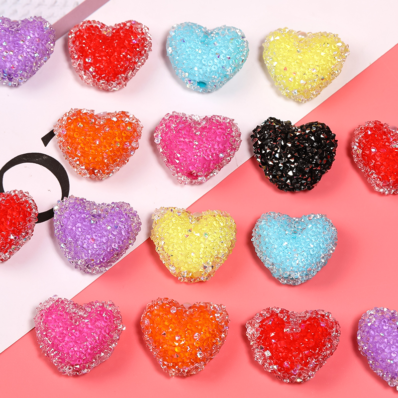 【B113】Sugar Jelly Crystal Rhinestones Paved Love Heart Acrylic Resin Beads-JPM