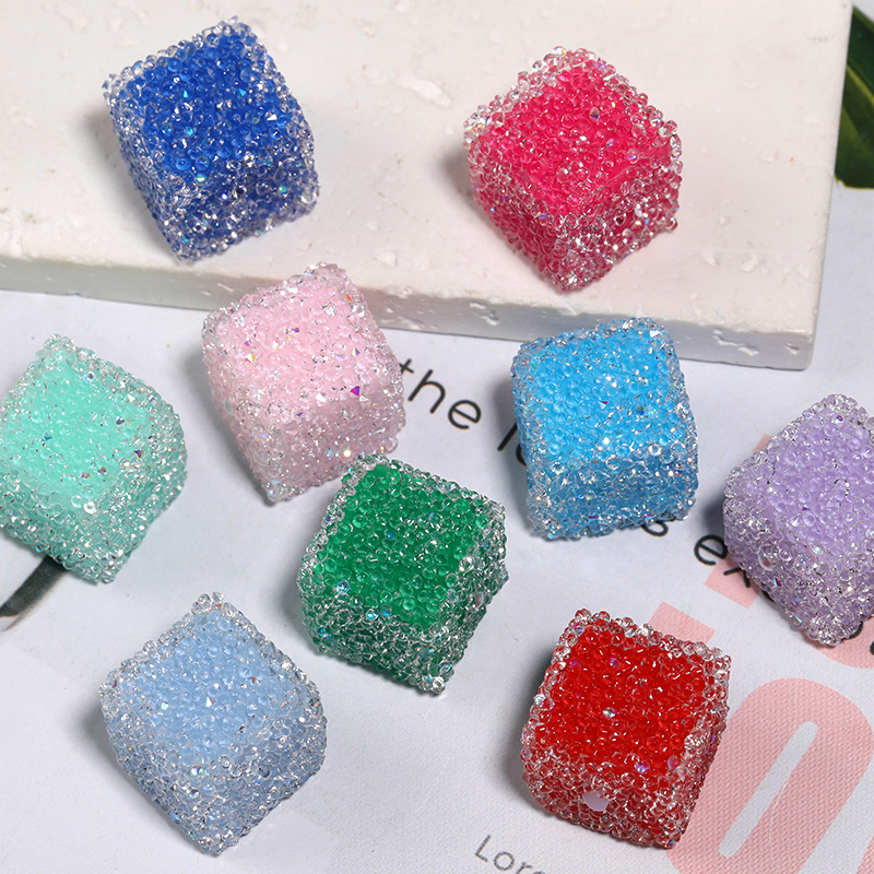 【B113】Sugar Jelly Crystal Rhinestones Paved Love Heart Acrylic Resin Beads-JPM
