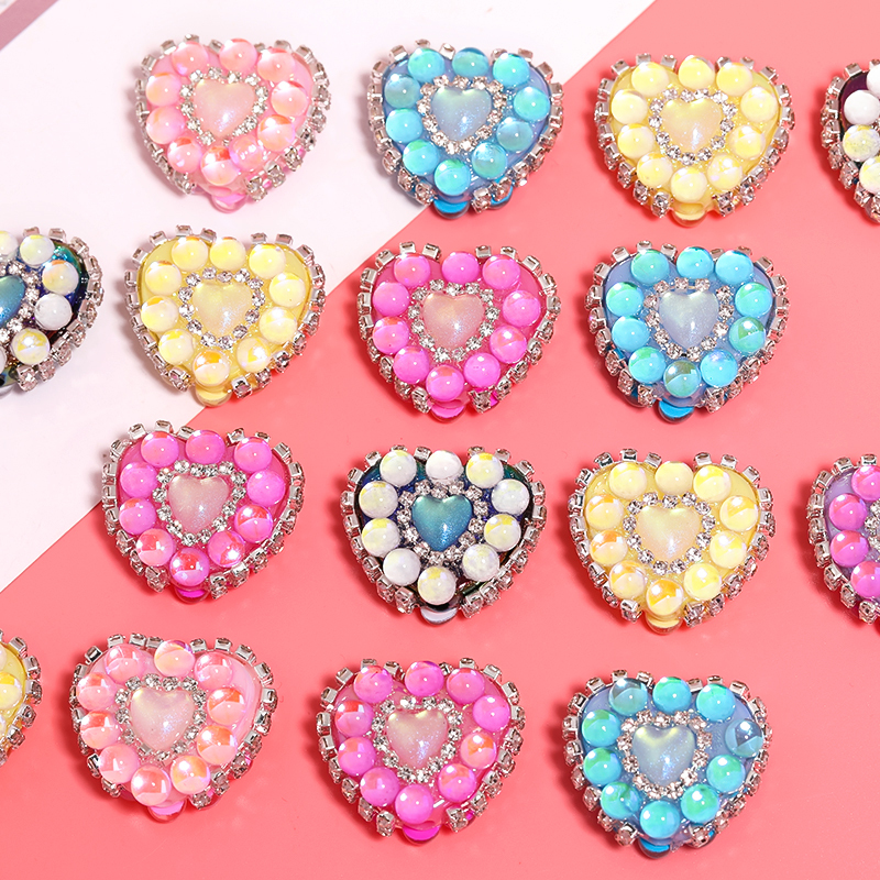【B122】10pcs Mixed colors  Love Beads Rhinestone Chain Acrylic Beads diy handmade beads -JPM