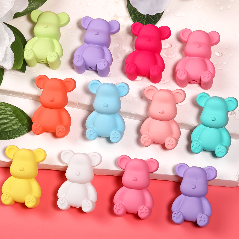 【B119】50pcs  Mixed Solid Color Smooth Surface Bear Shaped Beads With Straight Hole For Diy -JPM