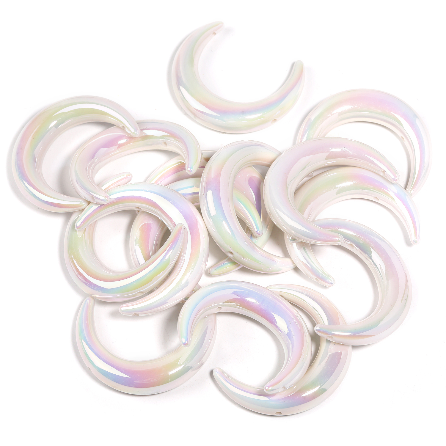 【B147】50pcs Moon Acrylic Beads, Pastel Color, Glow in the Dark Luminous for DIY-JPM