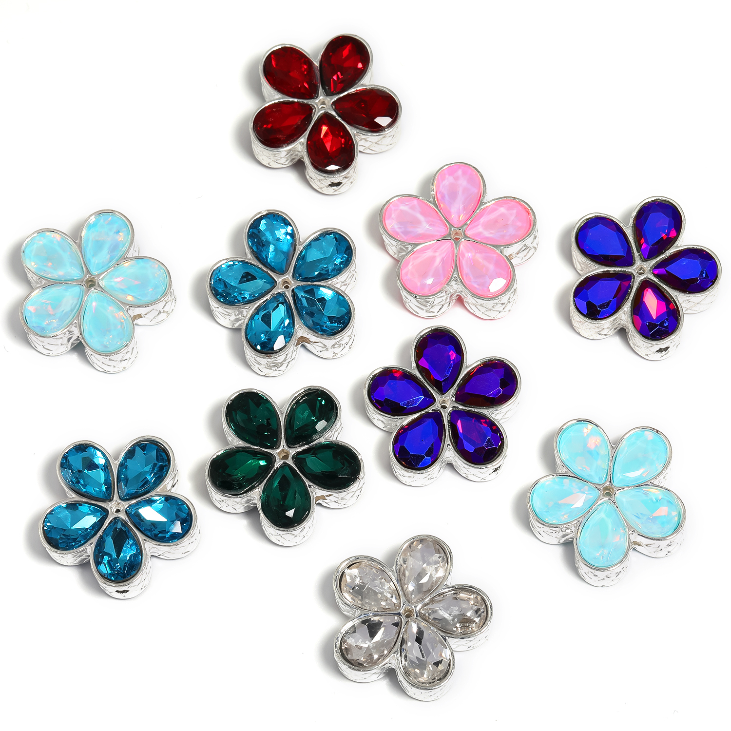 【B154】10pcs Rose Flower AB Resin Clear Candy Color Flatback Flower Rhinestone -JPM