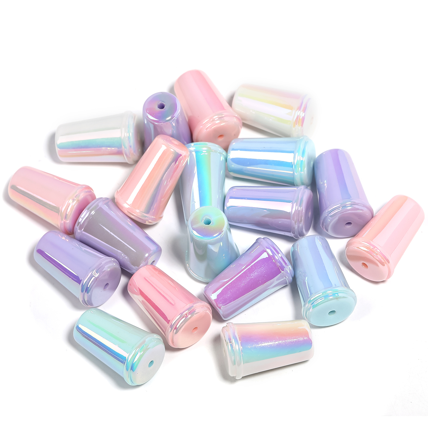 【B138】50pcs UV Plating Acrylic Beads, Opaque, Column, Mixed Color-JPM