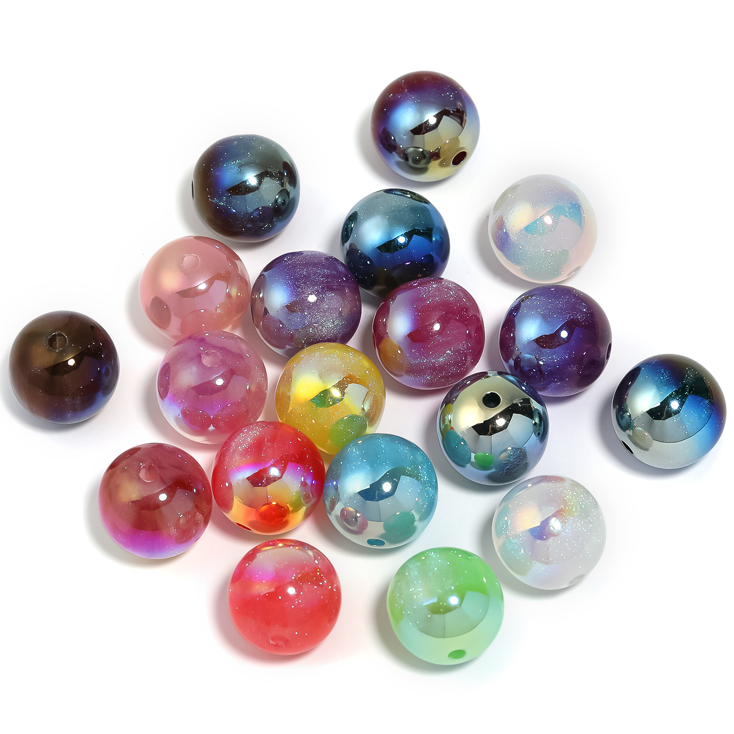 【B174】50pcs Resin Imitation Cat Eye Beads, Round, Mixed Color-JPM