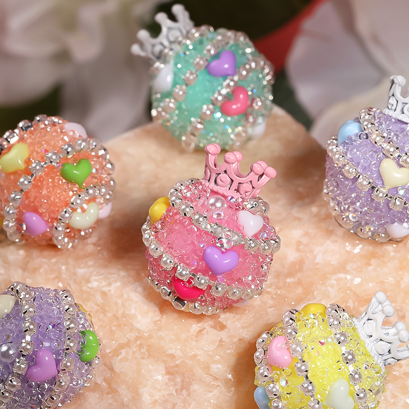 【B117】10pcs  Crown Acrylic Sugar Beaded Pens  sugar beads  Diy Rhinestone Beads with pearl -JPM