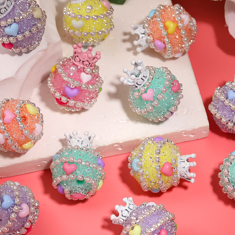 【B117】10pcs  Crown Acrylic Sugar Beaded Pens  sugar beads  Diy Rhinestone Beads with pearl -JPM