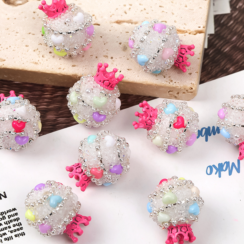 【B117】10pcs  Crown Acrylic Sugar Beaded Pens  sugar beads  Diy Rhinestone Beads with pearl -JPM