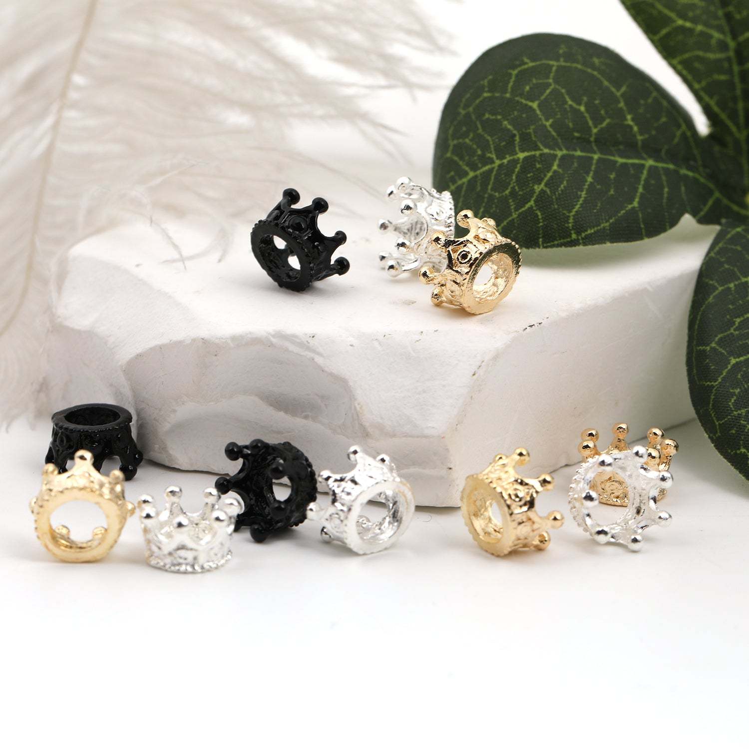 【B34】100pcs Retro alloy large hole crown bead separator flower hat accessories chain bag bead ring accessories-JPM