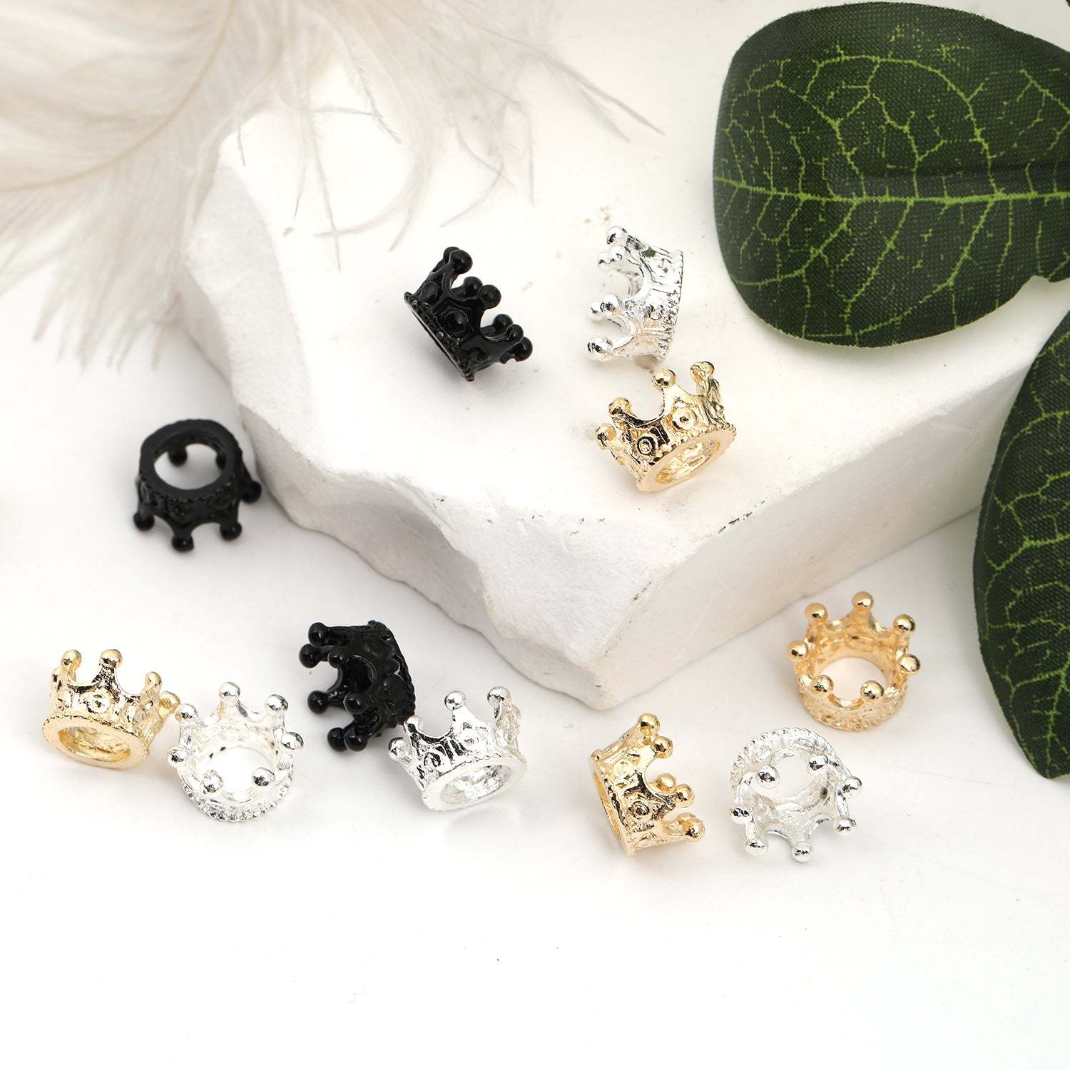 【B34】100pcs Retro alloy large hole crown bead separator flower hat accessories chain bag bead ring accessories-JPM