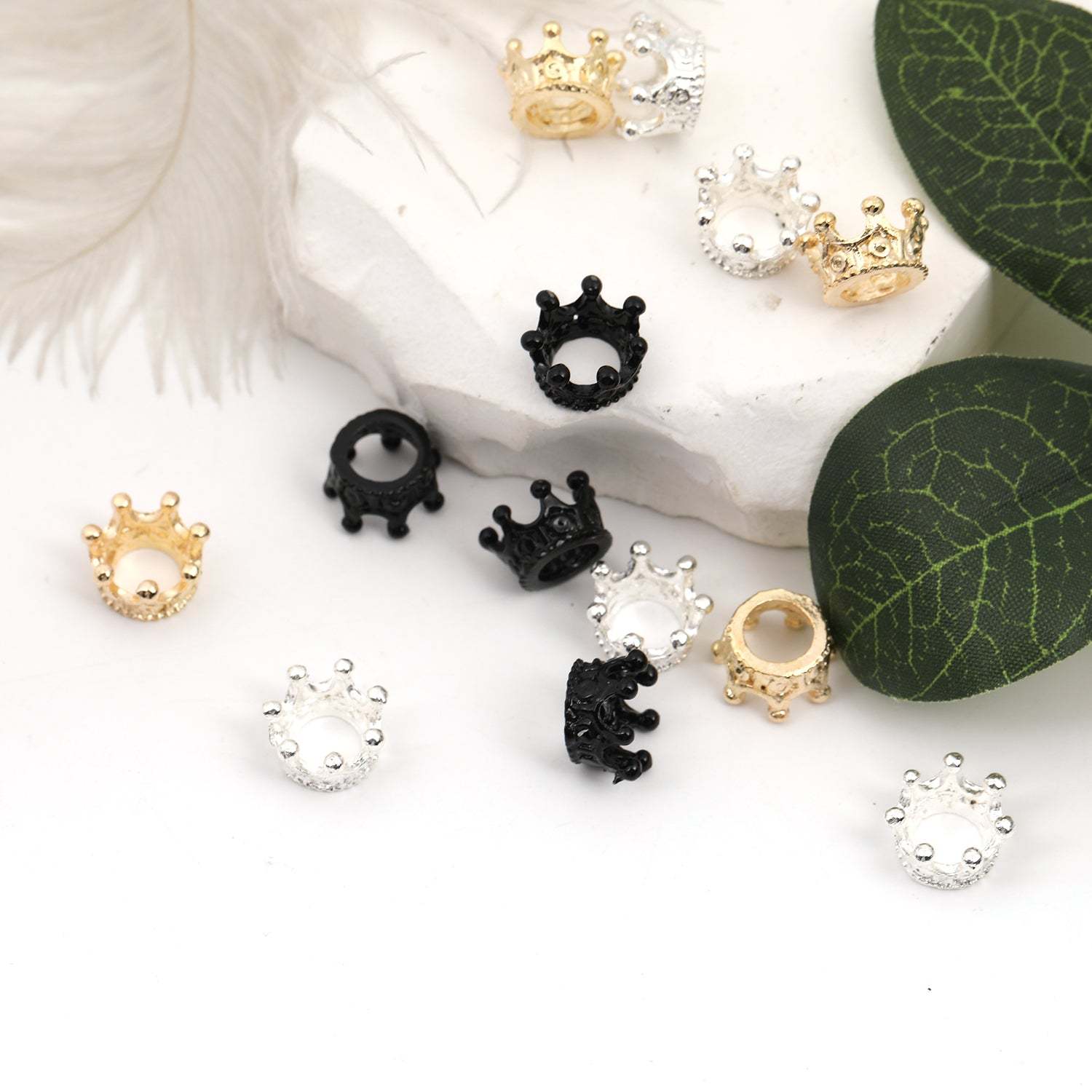 【B34】100pcs Retro alloy large hole crown bead separator flower hat accessories chain bag bead ring accessories-JPM