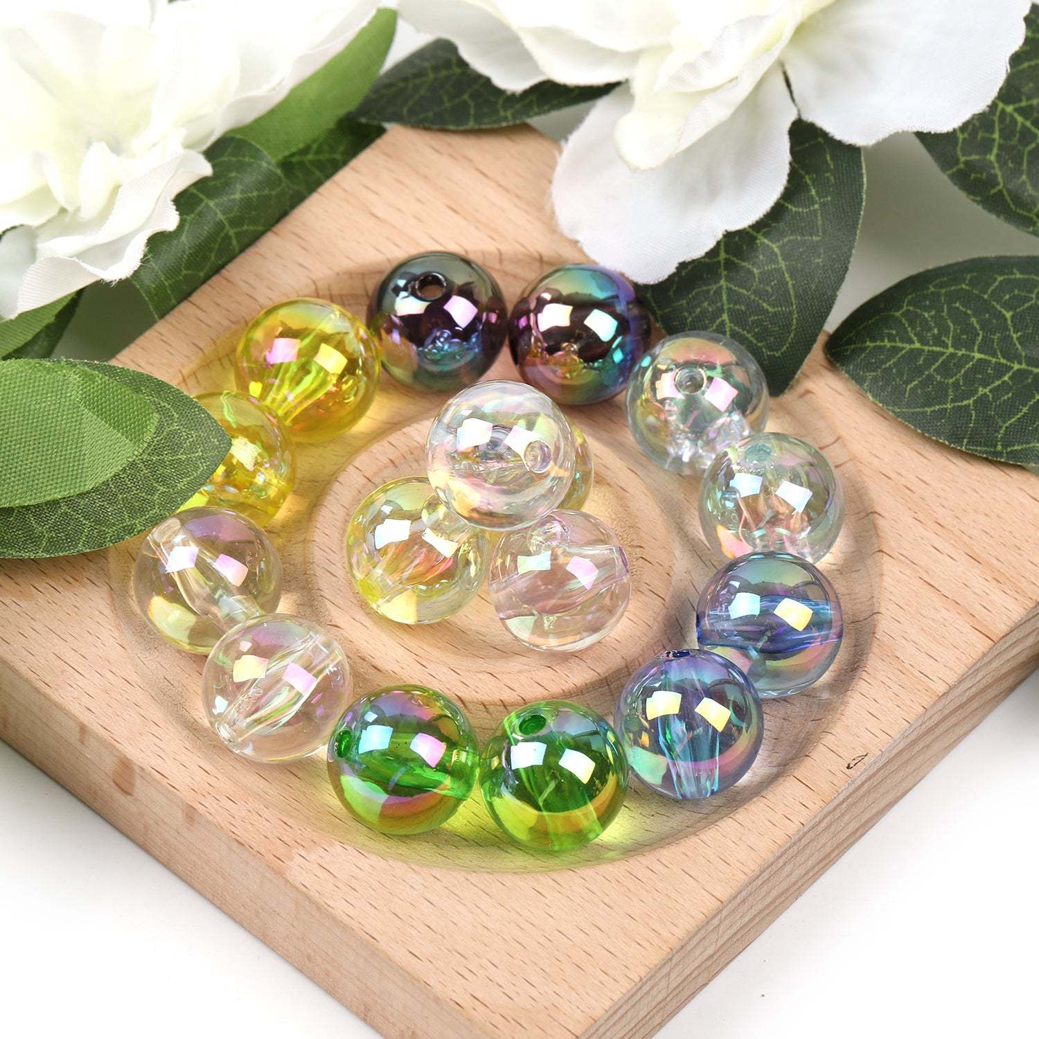 【B48】100pcs  Acrylic through hole round beads 16mm straight hole transparent UV electroplated beads diy jewelry material-JPM