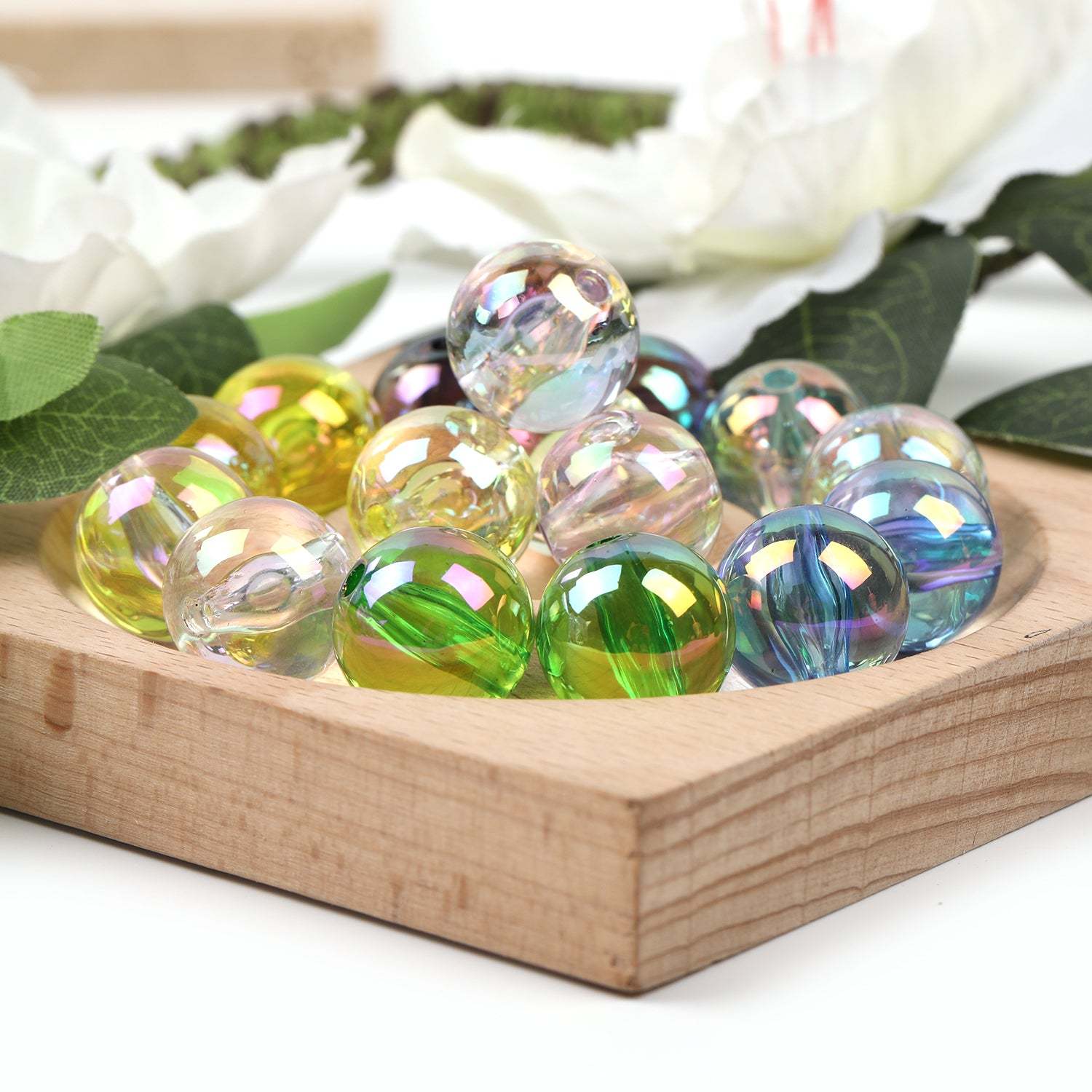 【B48】100pcs  Acrylic through hole round beads 16mm straight hole transparent UV electroplated beads diy jewelry material-JPM