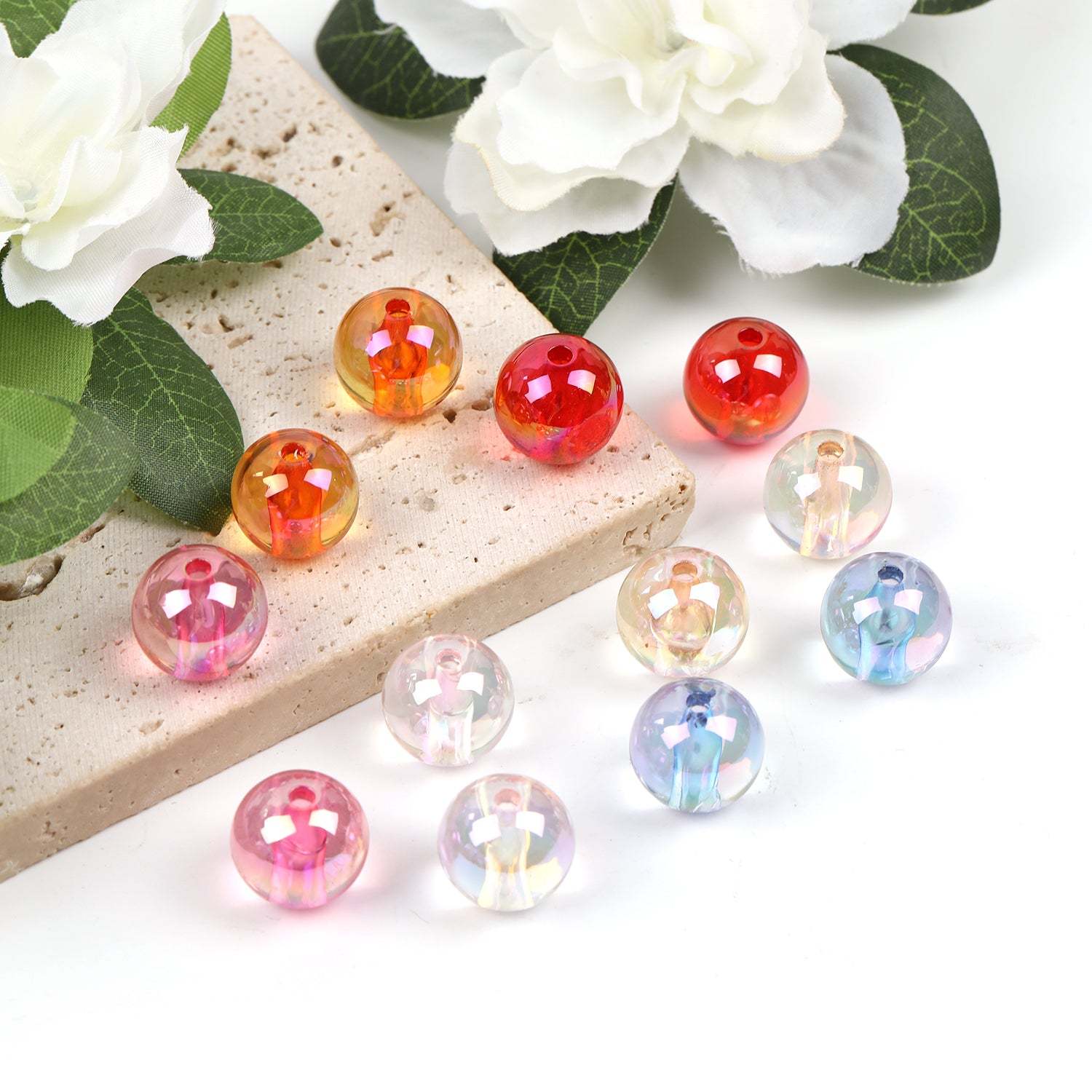 【B48】100pcs  Acrylic through hole round beads 16mm straight hole transparent UV electroplated beads diy jewelry material-JPM