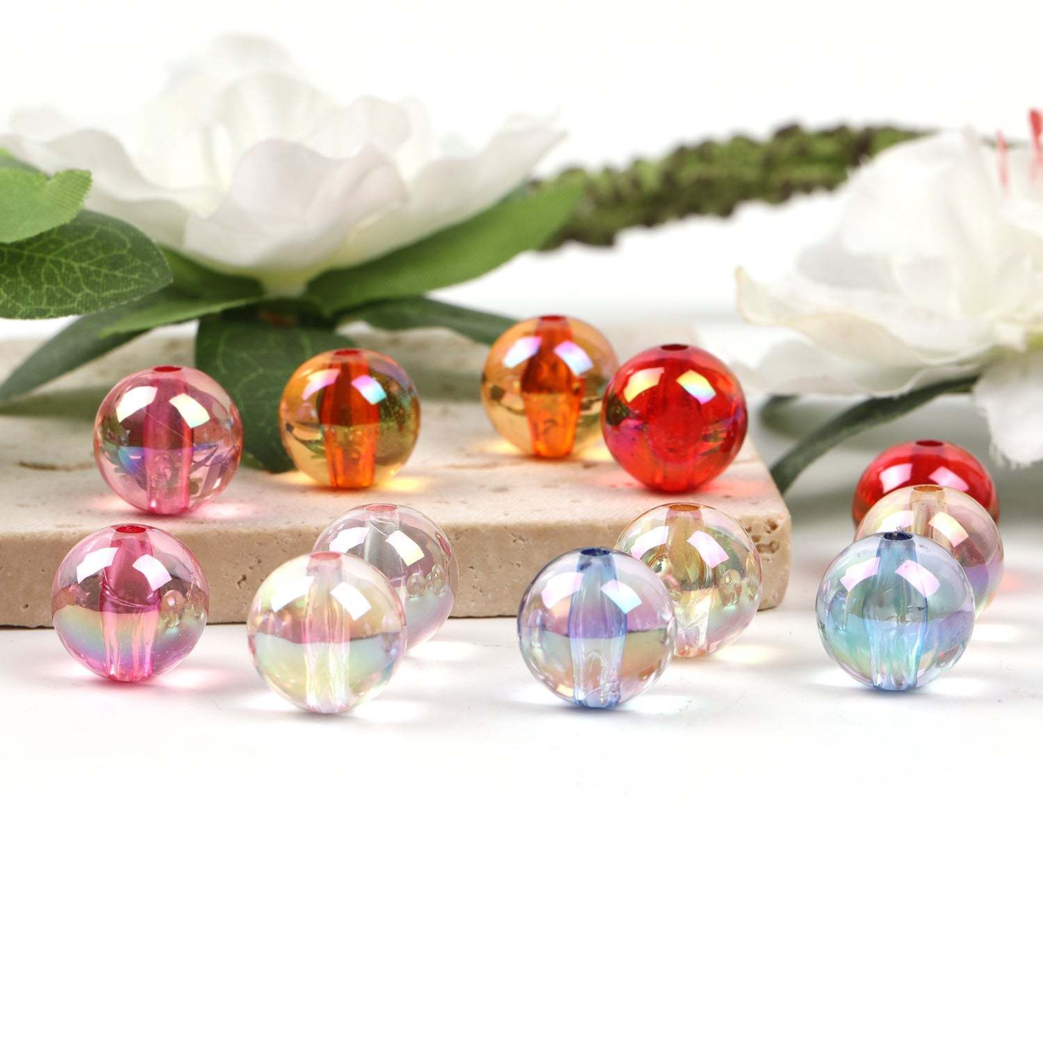 【B48】100pcs  Acrylic through hole round beads 16mm straight hole transparent UV electroplated beads diy jewelry material-JPM