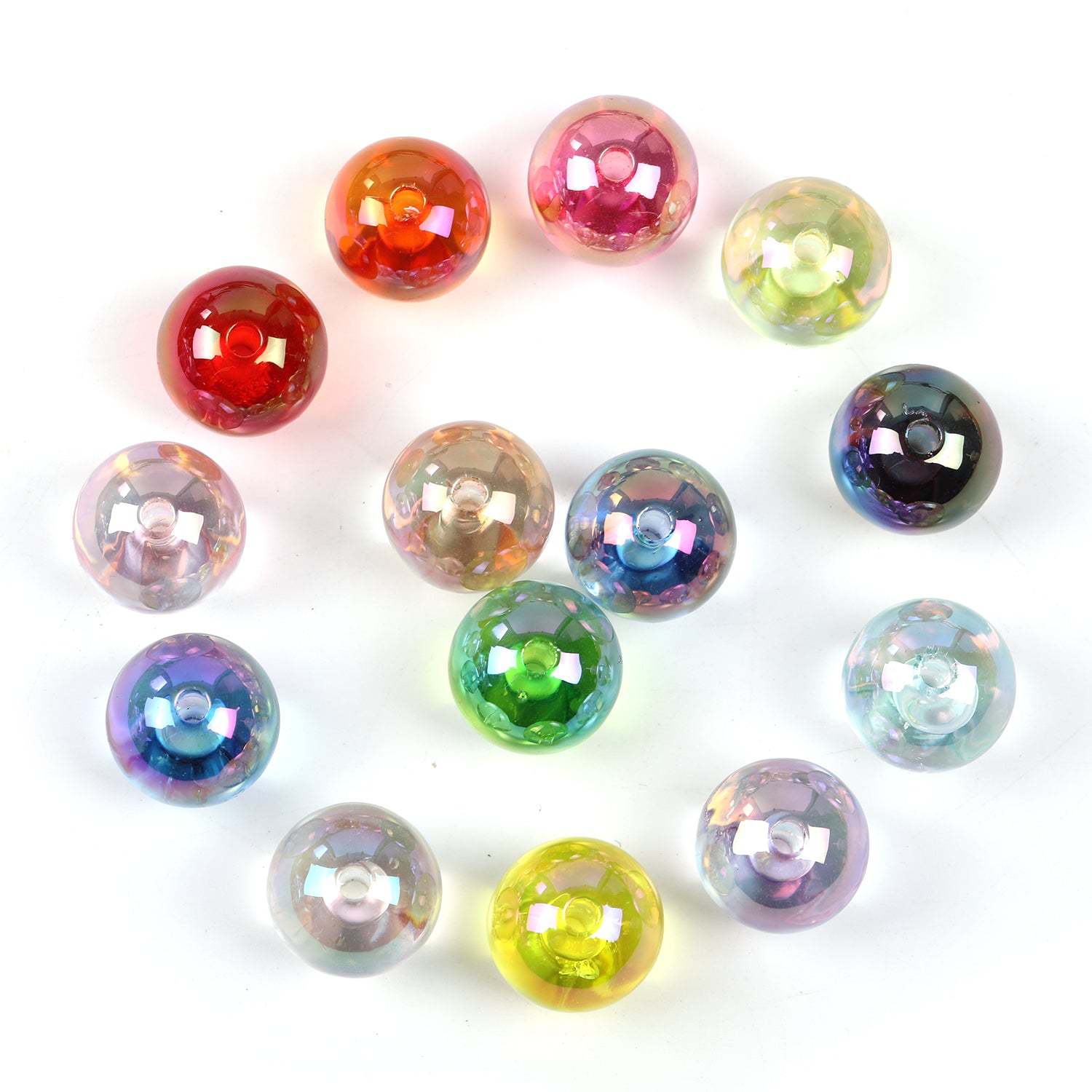 【B48】100pcs  Acrylic through hole round beads 16mm straight hole transparent UV electroplated beads diy jewelry material-JPM