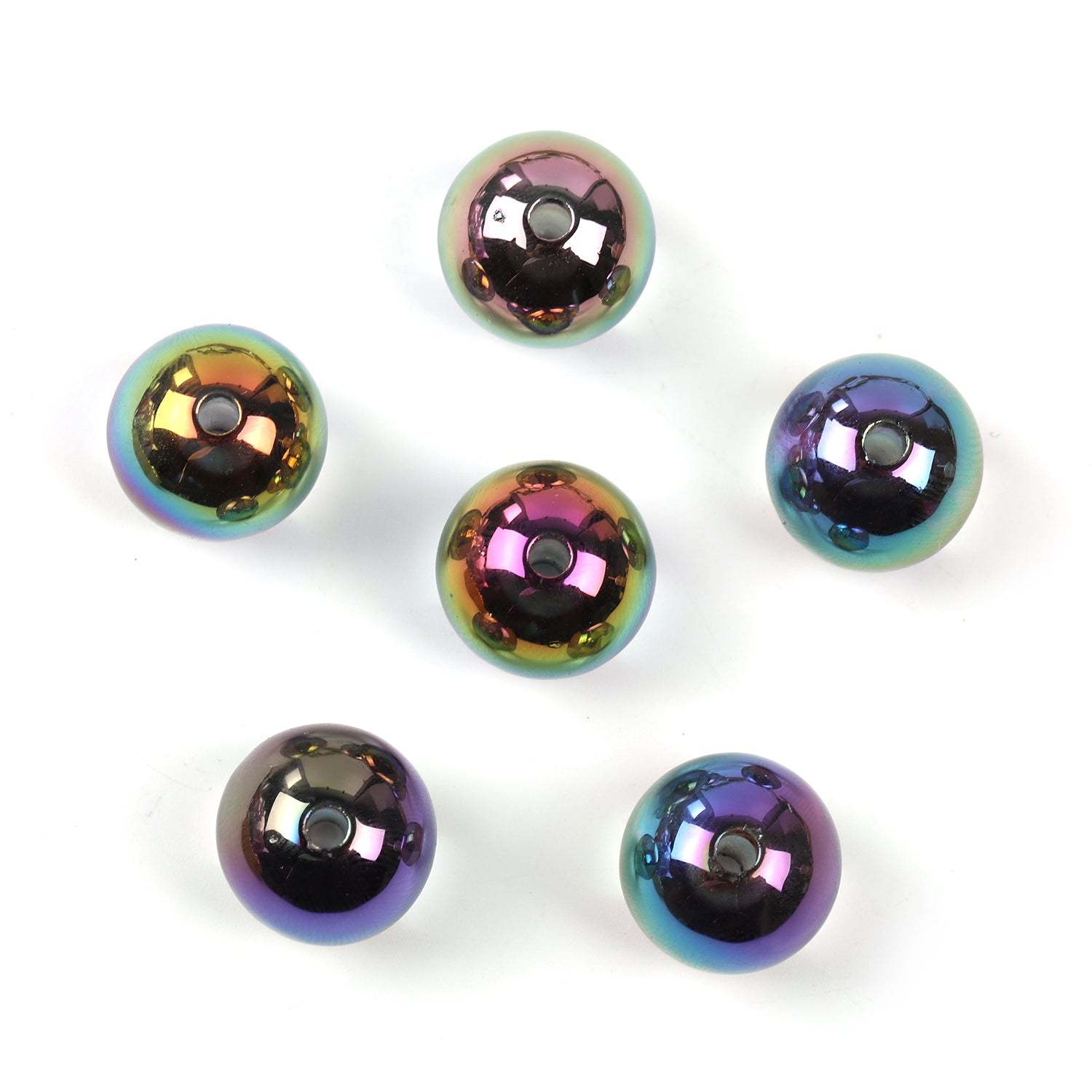 【B48】100pcs  Acrylic through hole round beads 16mm straight hole transparent UV electroplated beads diy jewelry material-JPM