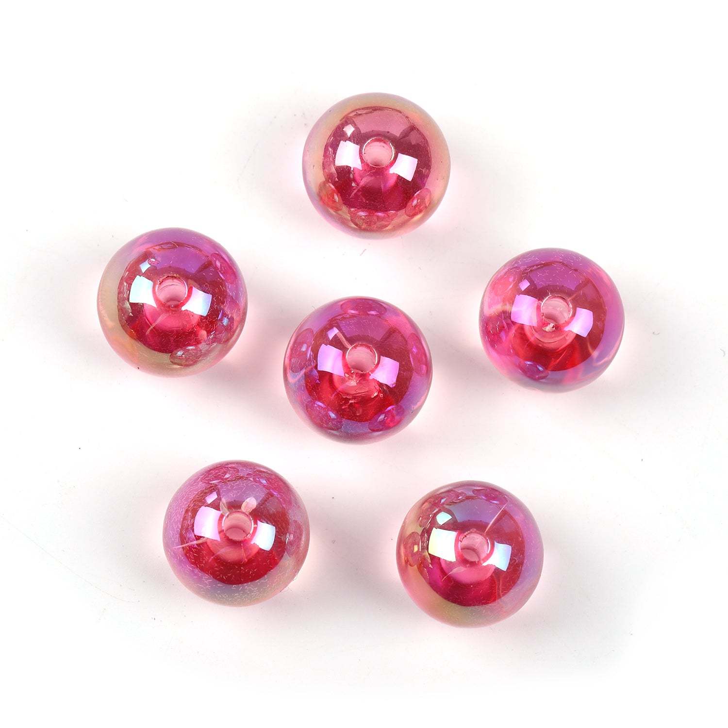 【B48】100pcs  Acrylic through hole round beads 16mm straight hole transparent UV electroplated beads diy jewelry material-JPM