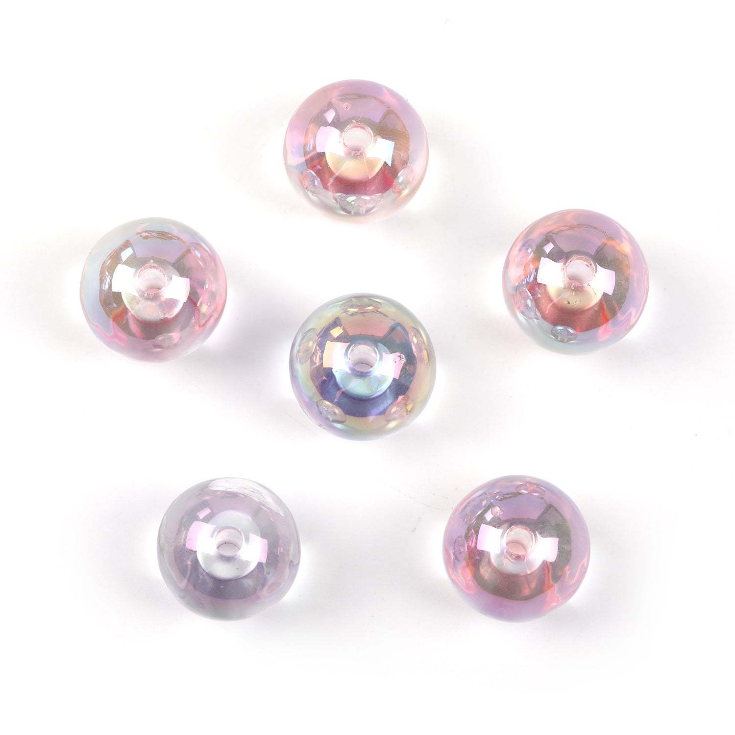 【B48】100pcs  Acrylic through hole round beads 16mm straight hole transparent UV electroplated beads diy jewelry material-JPM
