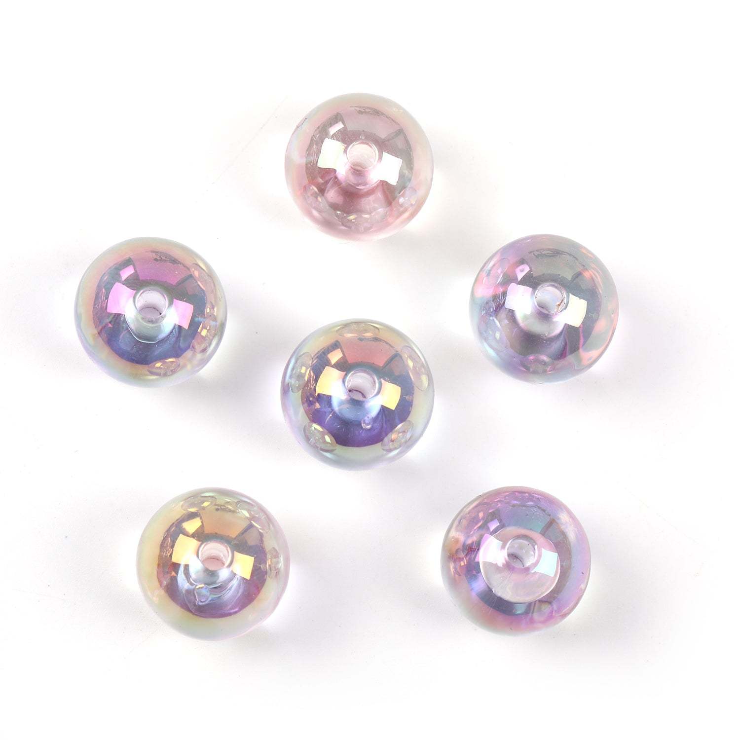 【B48】100pcs  Acrylic through hole round beads 16mm straight hole transparent UV electroplated beads diy jewelry material-JPM