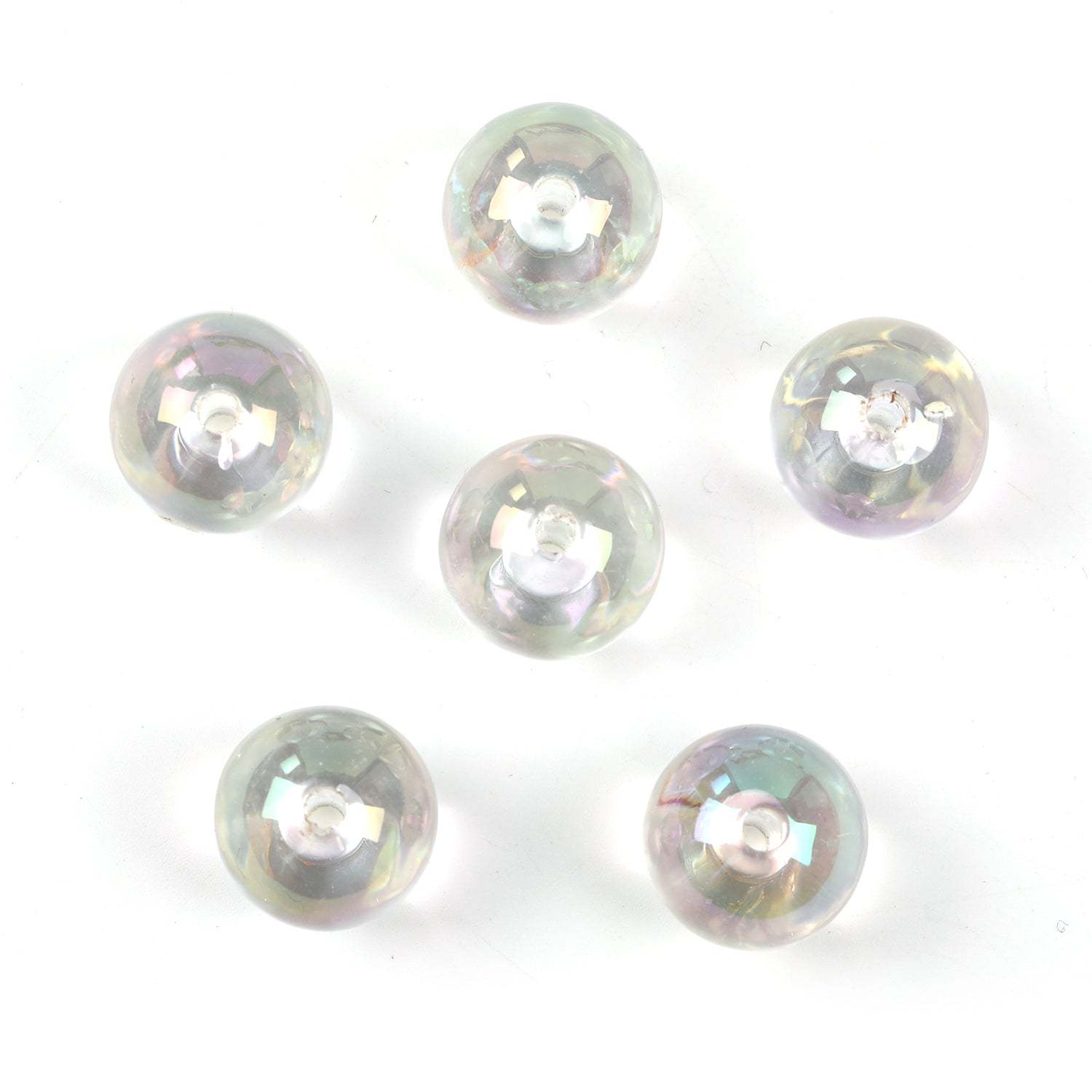 【B48】100pcs  Acrylic through hole round beads 16mm straight hole transparent UV electroplated beads diy jewelry material-JPM