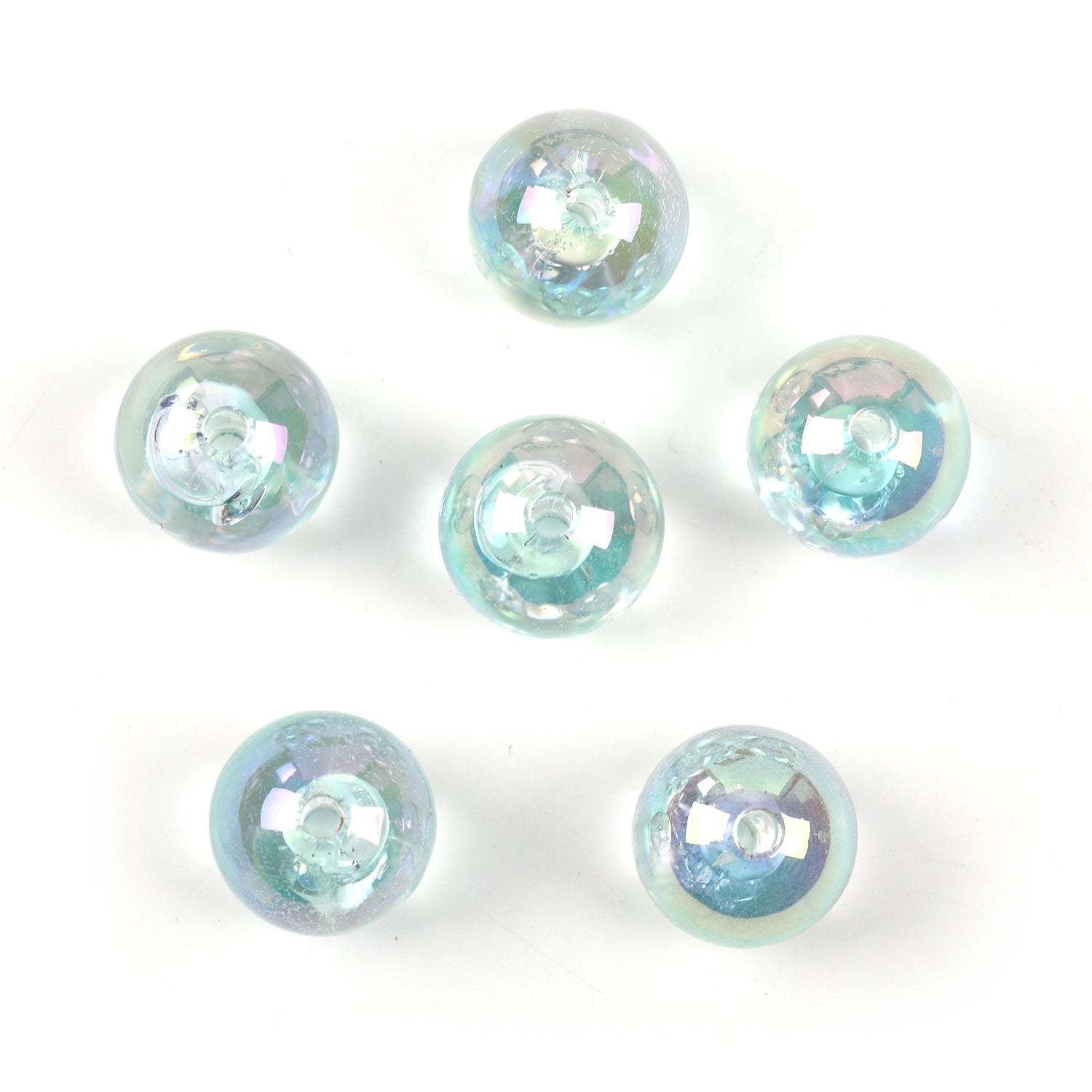 【B48】100pcs  Acrylic through hole round beads 16mm straight hole transparent UV electroplated beads diy jewelry material-JPM