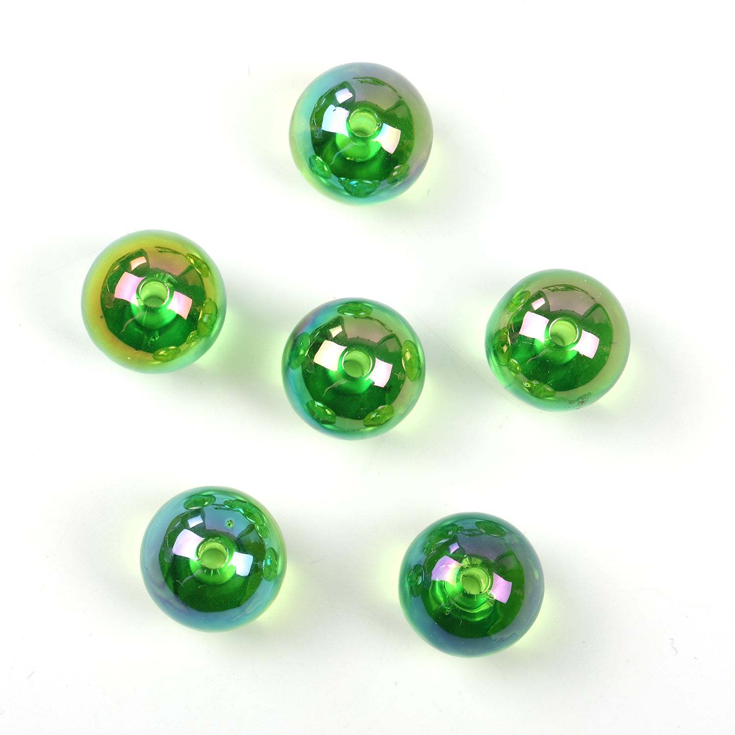 【B48】100pcs  Acrylic through hole round beads 16mm straight hole transparent UV electroplated beads diy jewelry material-JPM