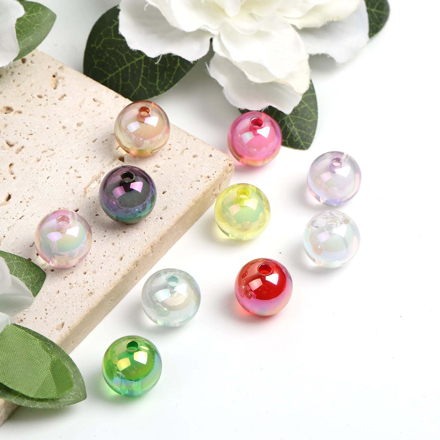 【B47】100pcs Transparent color-plated beads medium beads round beads diy handmade beads -JPM