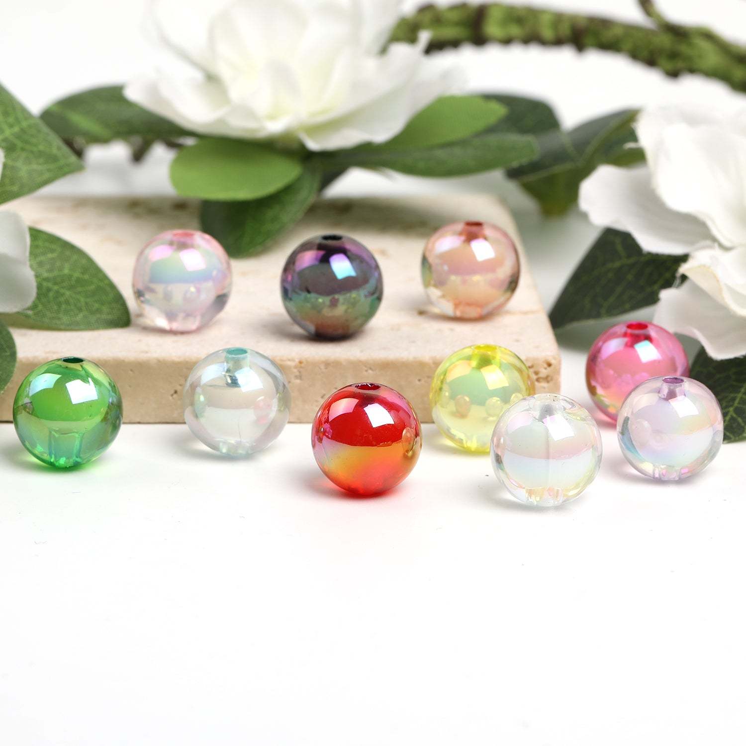 【B47】100pcs Transparent color-plated beads medium beads round beads diy handmade beads -JPM