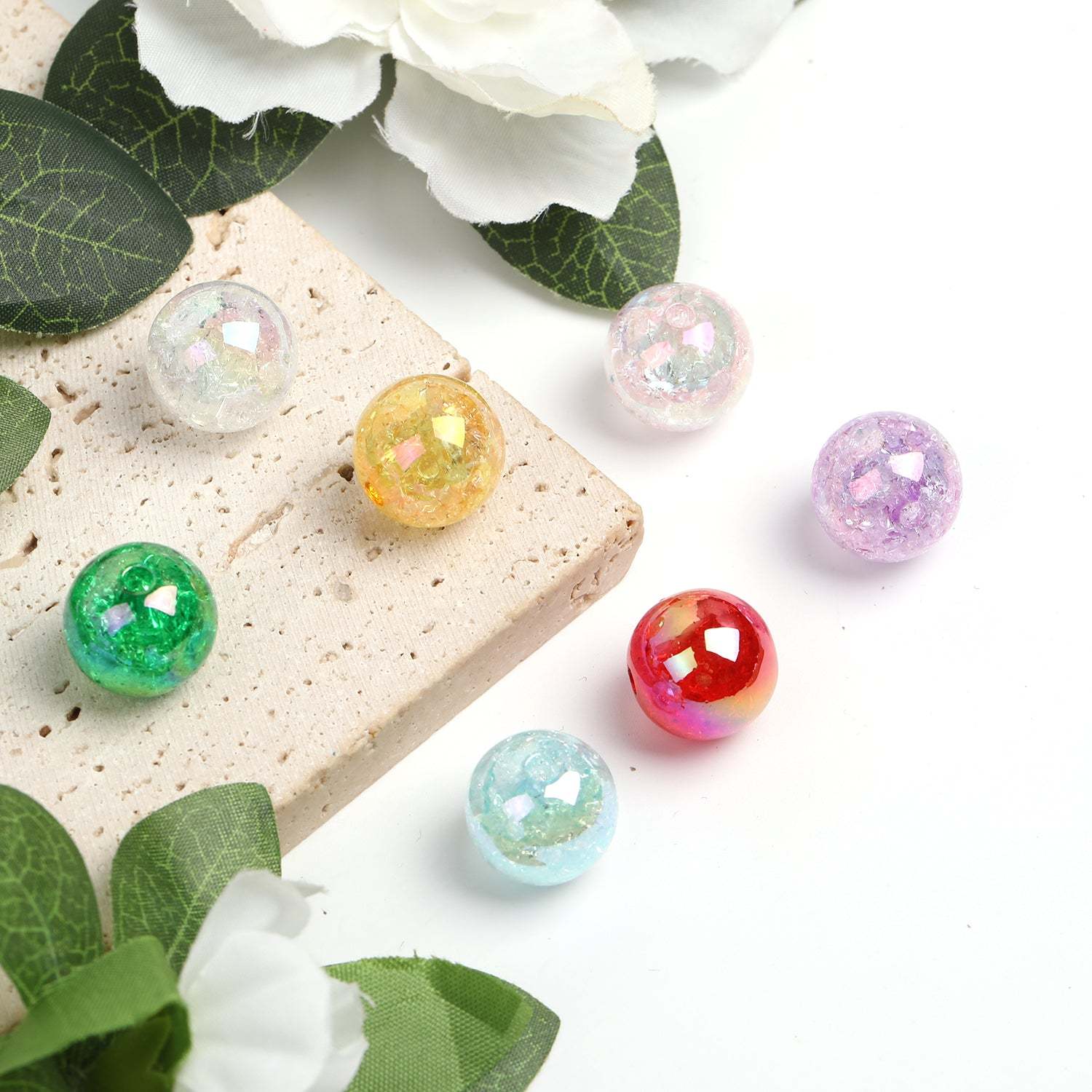 【B46】100pcs 16mm acrylic transparent crack bursting beads DIY handmade -JPM