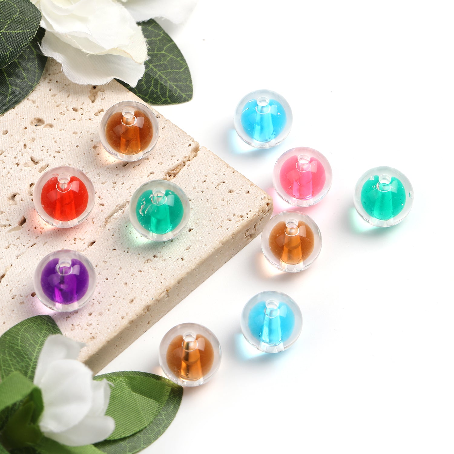 【B45】100pcs 16mm acrylic beads-in-beads homemade beaded bracelet jewelry diy -JPM