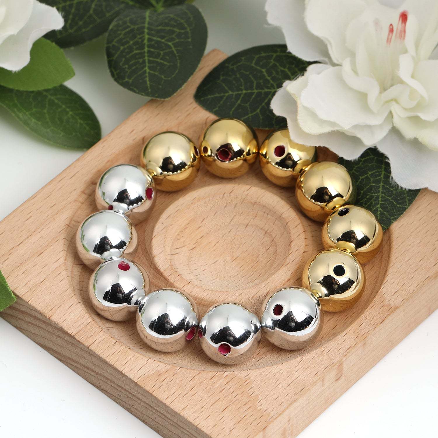 【B44】100pcs 16mm acrylic gold and silver paint round beads beaded diy mobile phone keychain-JPM