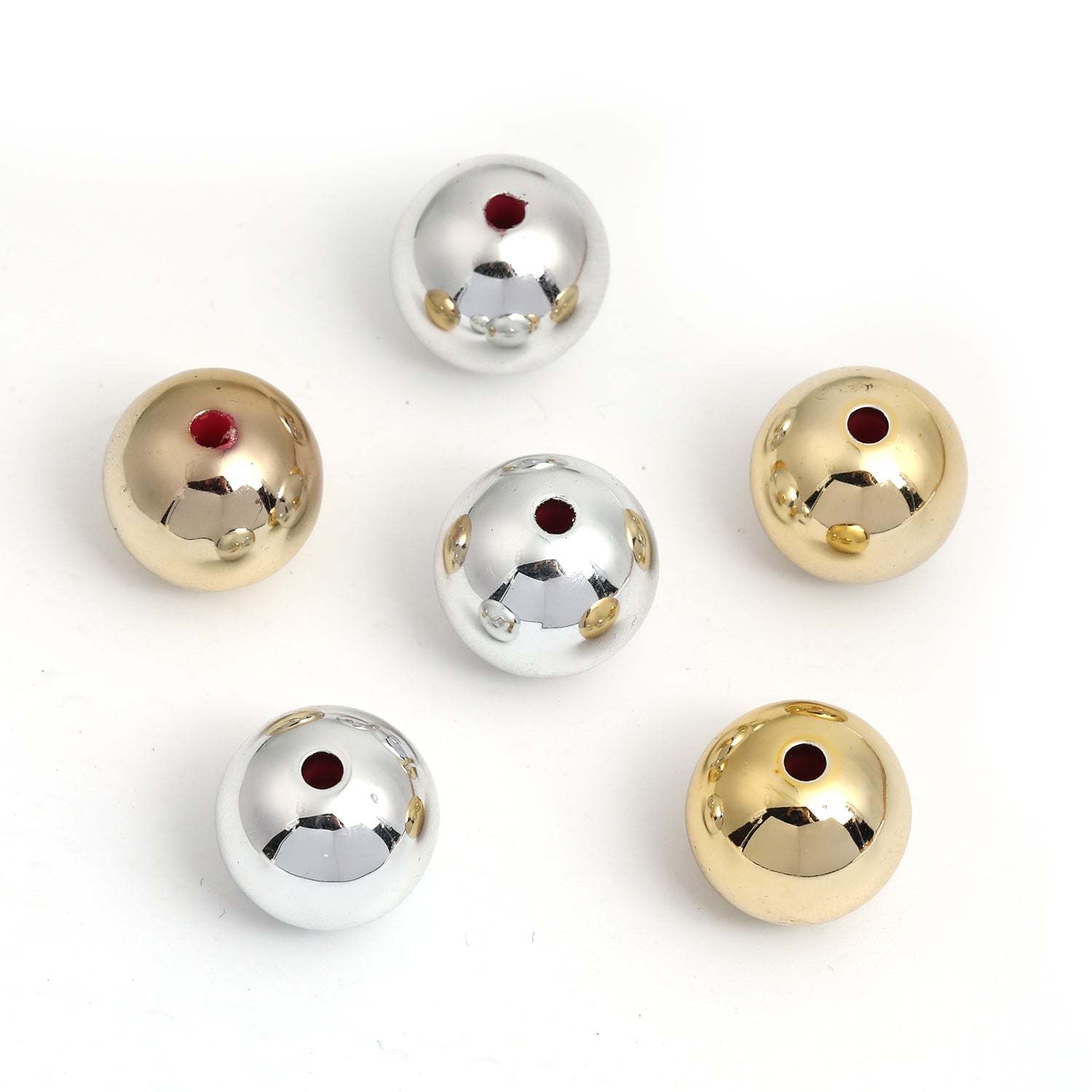 【B44】100pcs 16mm acrylic gold and silver paint round beads beaded diy mobile phone keychain-JPM