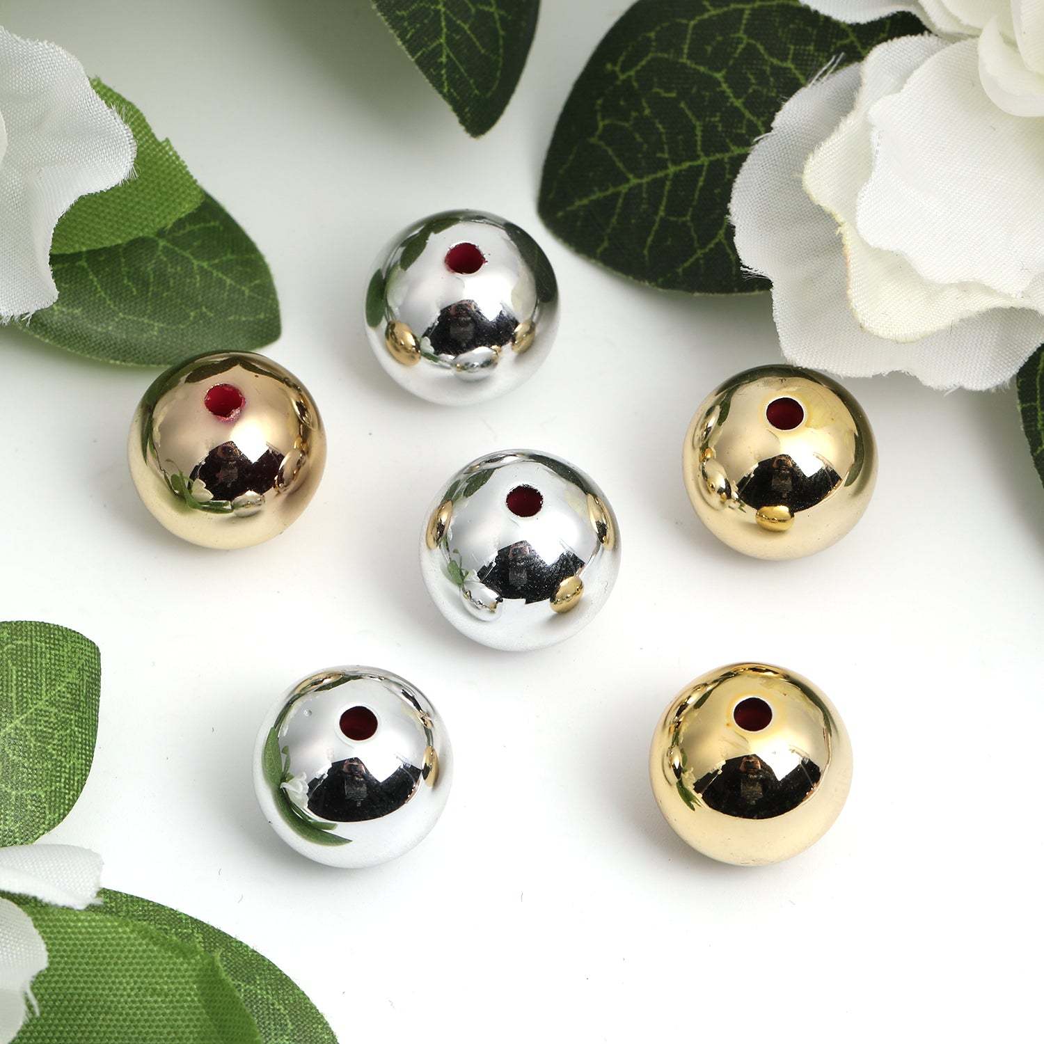 【B44】100pcs 16mm acrylic gold and silver paint round beads beaded diy mobile phone keychain-JPM