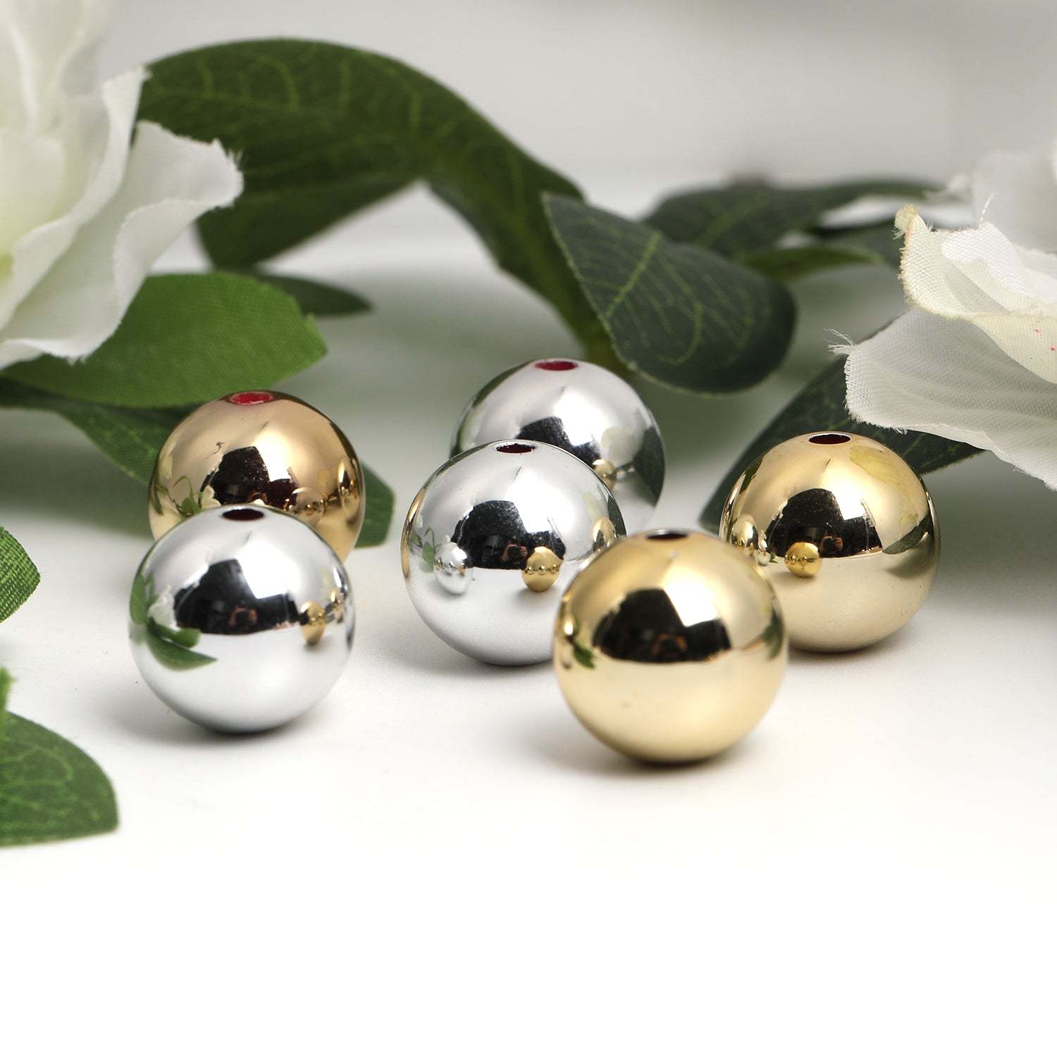 【B44】100pcs 16mm acrylic gold and silver paint round beads beaded diy mobile phone keychain-JPM